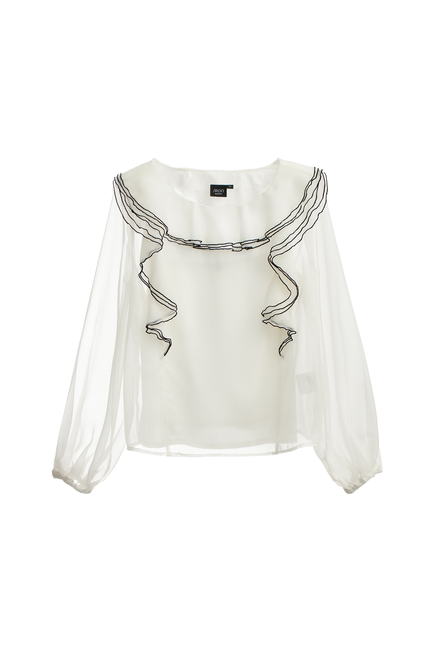 Ruffle Detail Organza Top奶油白黑邊荷葉長袖上衣,Tops,Season (AW) Look