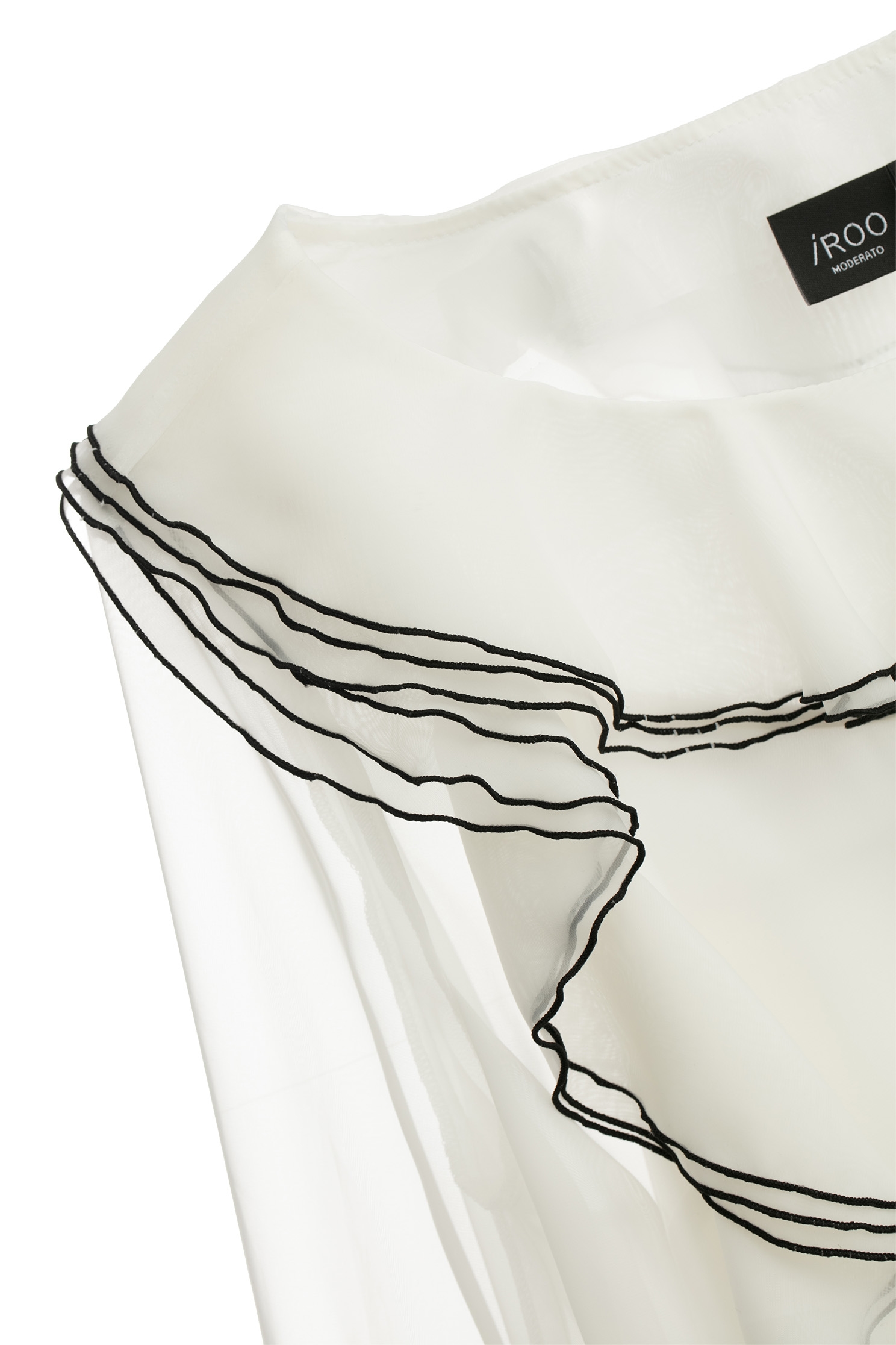 Ruffle Detail Organza Top奶油白黑邊荷葉長袖上衣,Tops,Season (AW) Look