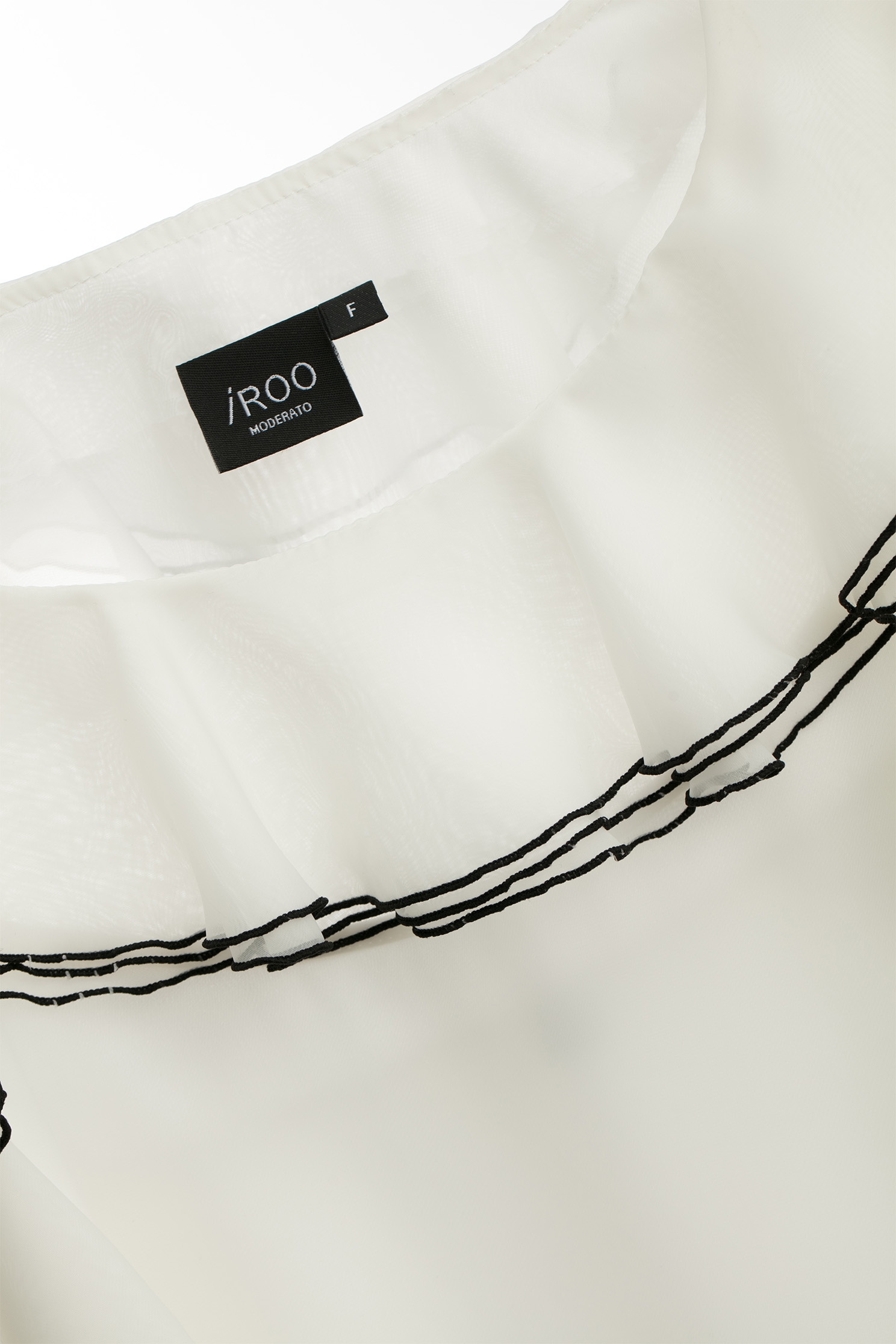 Ruffle Detail Organza Top奶油白黑邊荷葉長袖上衣,Tops,Season (AW) Look