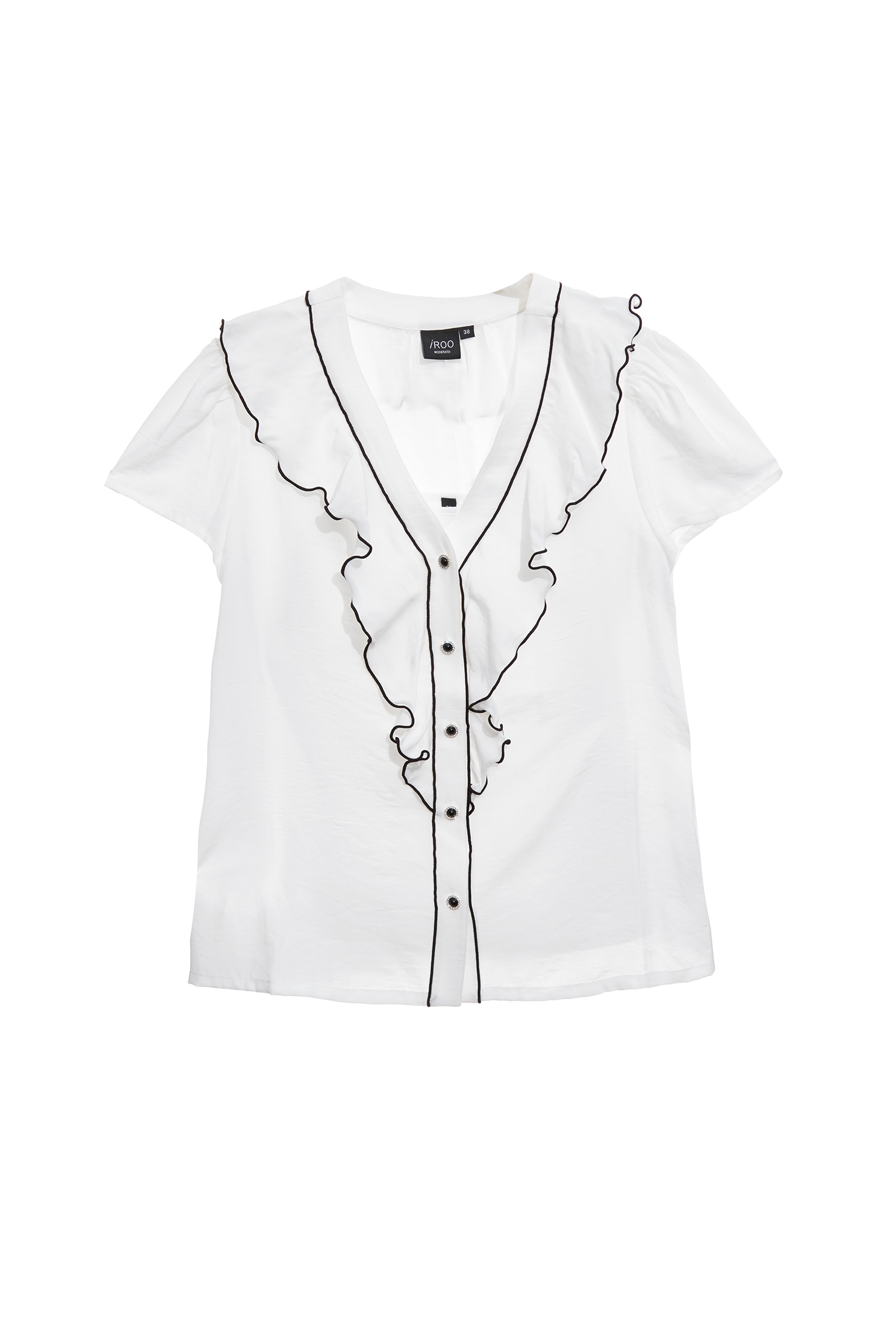 Black Trim Ruffle Detail Top,Office Looks,Tops,Season (SS) Look,Back To Classic,Back To B/W