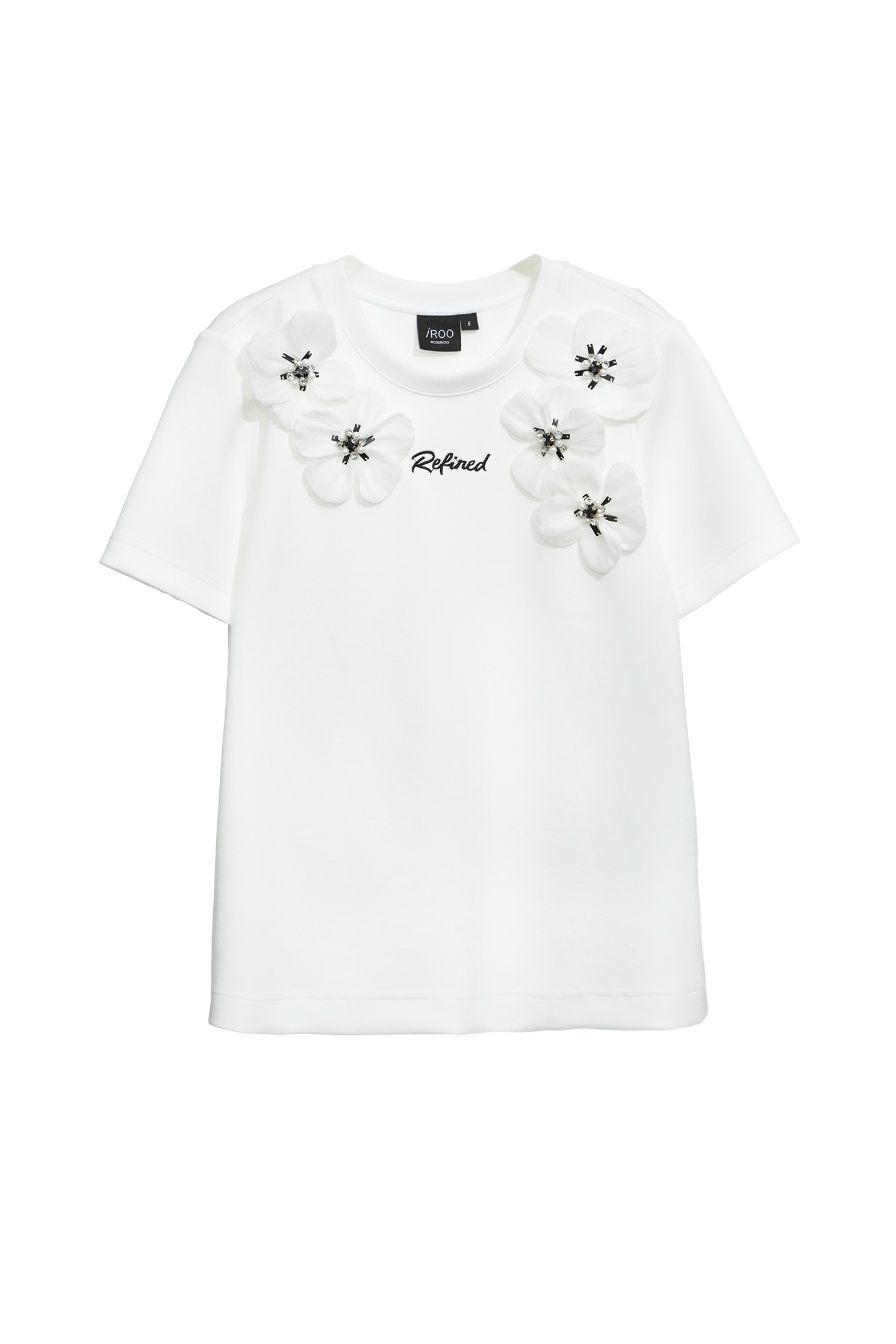 3-D Floral Detail Short Sleeve Tee,Tops,Season (SS) Look,Back To Classic,blossoms,Back To B/W