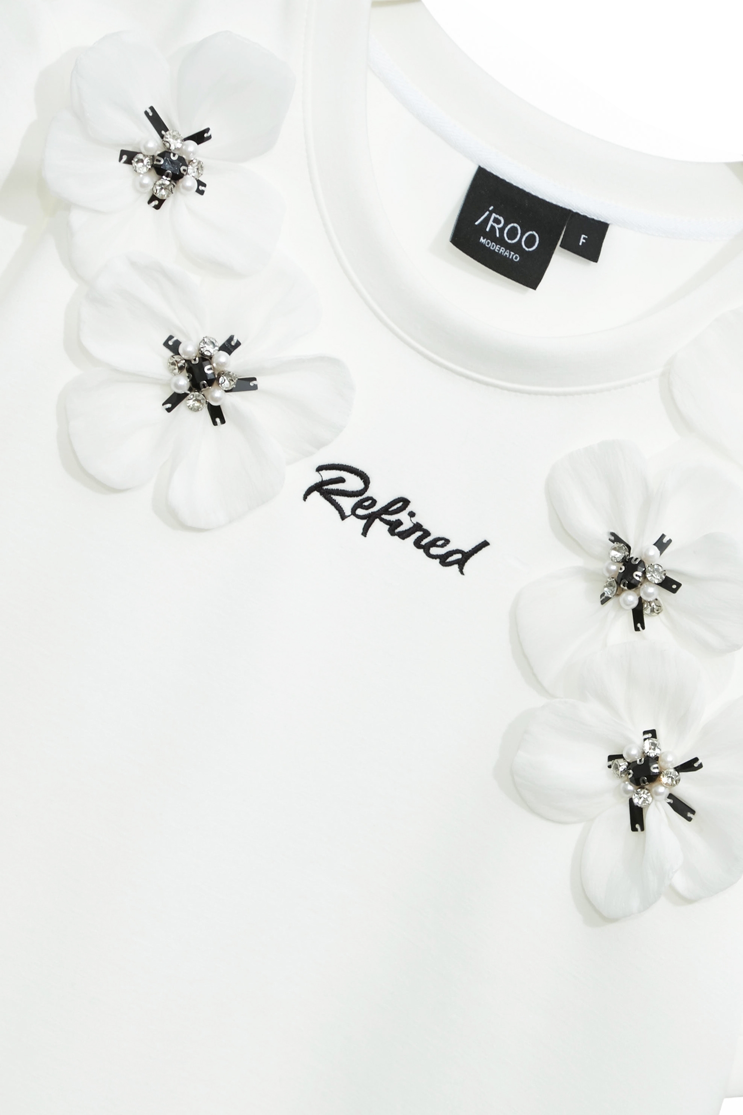 3-D Floral Detail Short Sleeve Tee,Tops,Season (SS) Look,Back To Classic,blossoms,Back To B/W