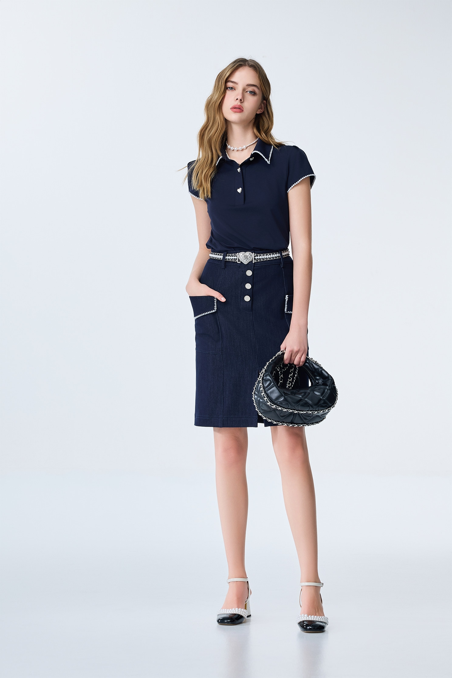 Embroidery Trim Detail Navy TopEmbroidery Trim Detail Navy Top,Tops,Embroidered,Season (SS) Look,Urban Fashion,Knitted