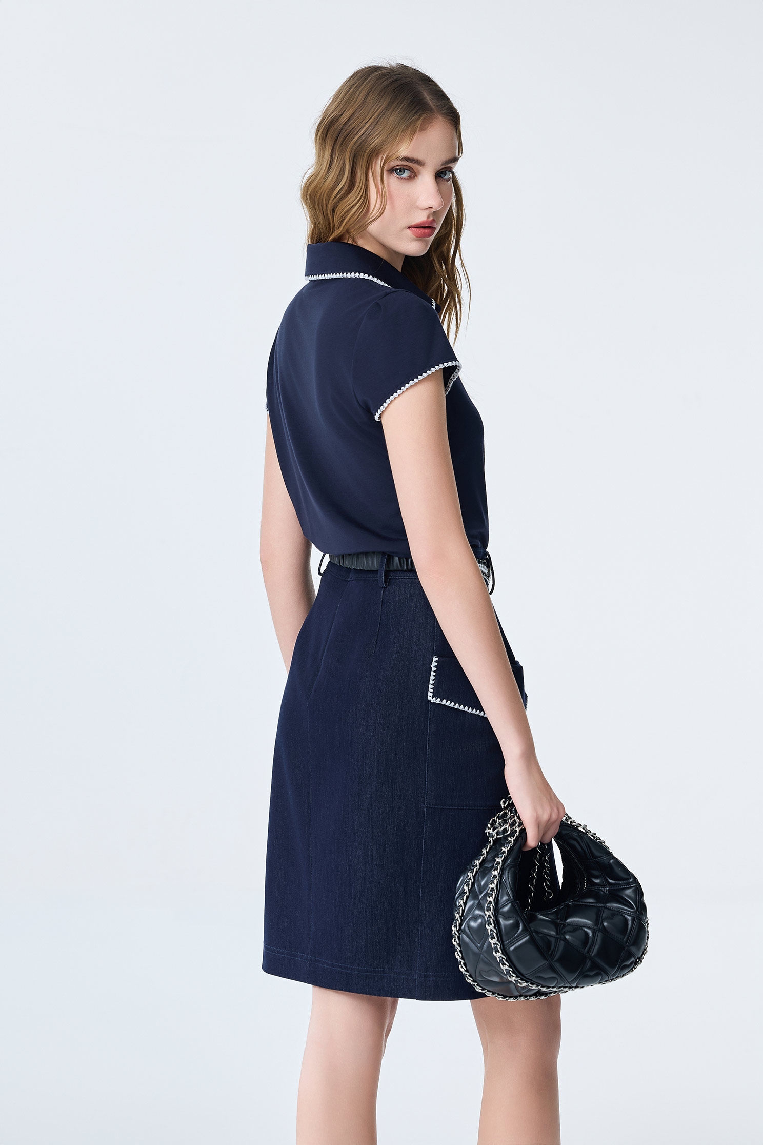 Embroidery Trim Detail Navy TopEmbroidery Trim Detail Navy Top,Tops,Embroidered,Season (SS) Look,Urban Fashion,Knitted