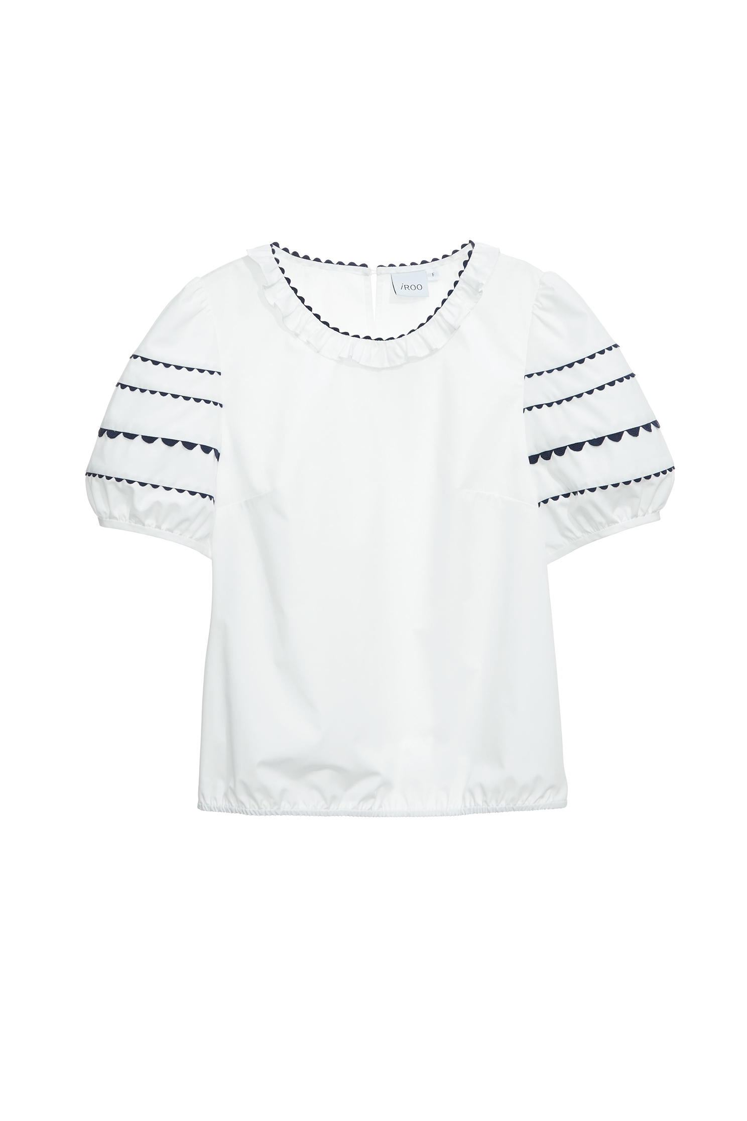 Contrast Navy Trim Detail Ruffle Neckline TopContrast Navy Trim Detail Ruffle Neckline Top,Tops,Season (SS) Look,White tops,Urban Fashion