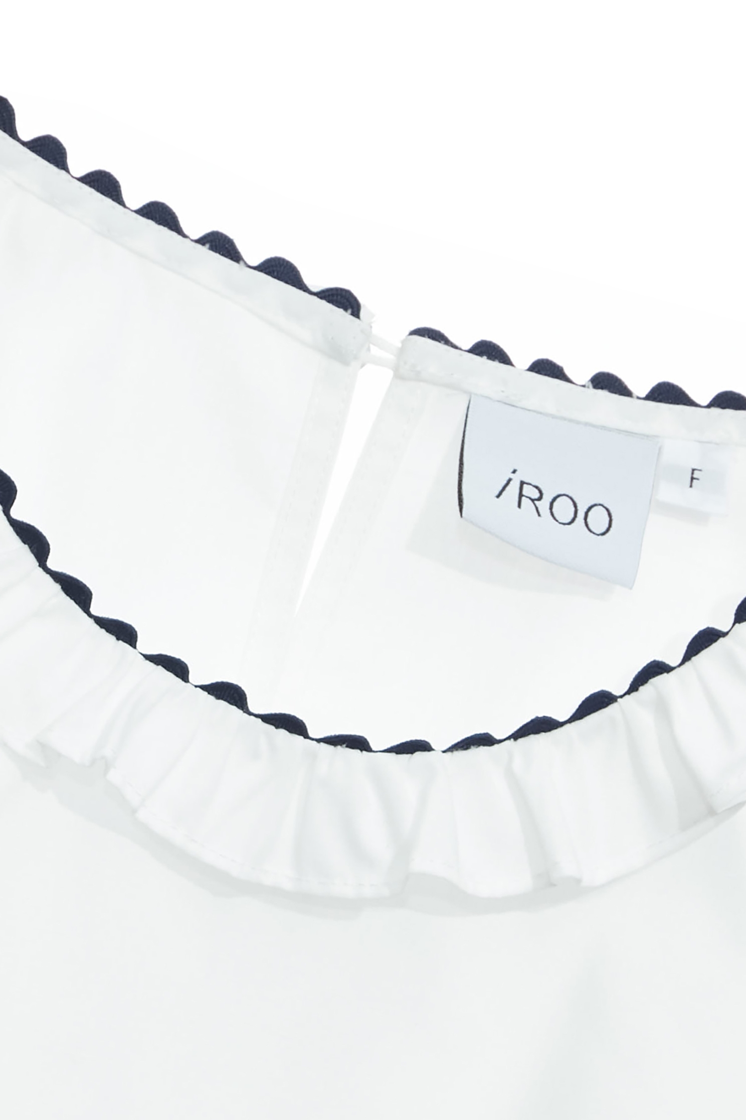 Contrast Navy Trim Detail Ruffle Neckline TopContrast Navy Trim Detail Ruffle Neckline Top,Tops,Season (SS) Look,White tops,Urban Fashion