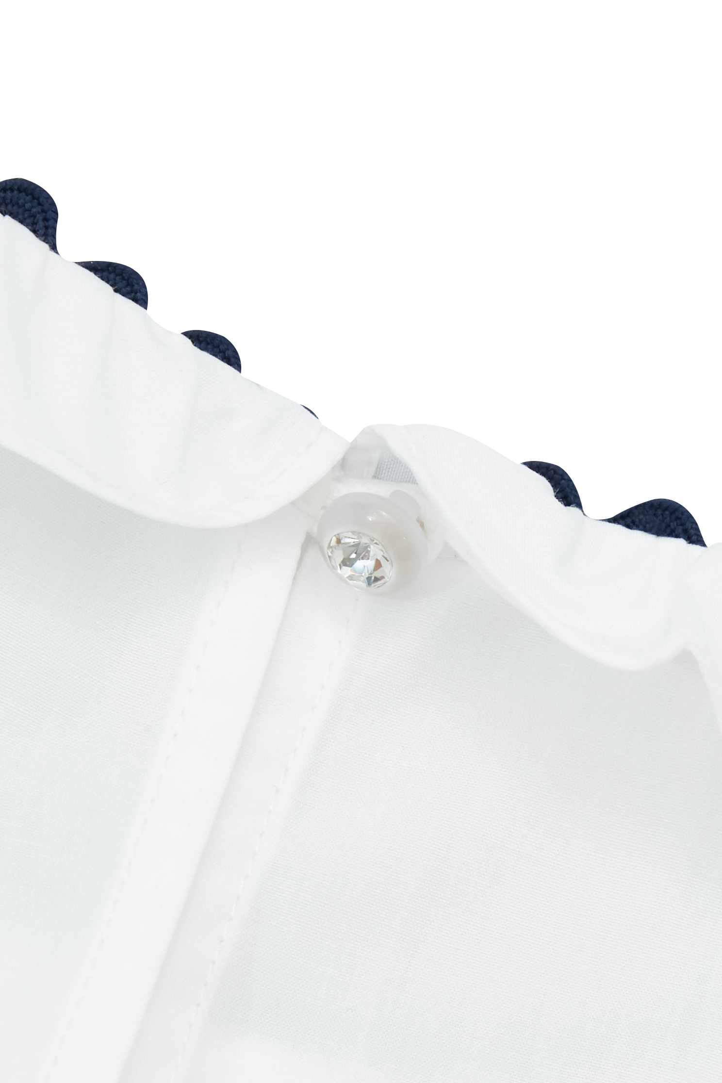 Contrast Navy Trim Detail Ruffle Neckline TopContrast Navy Trim Detail Ruffle Neckline Top,Tops,Season (SS) Look,White tops,Urban Fashion