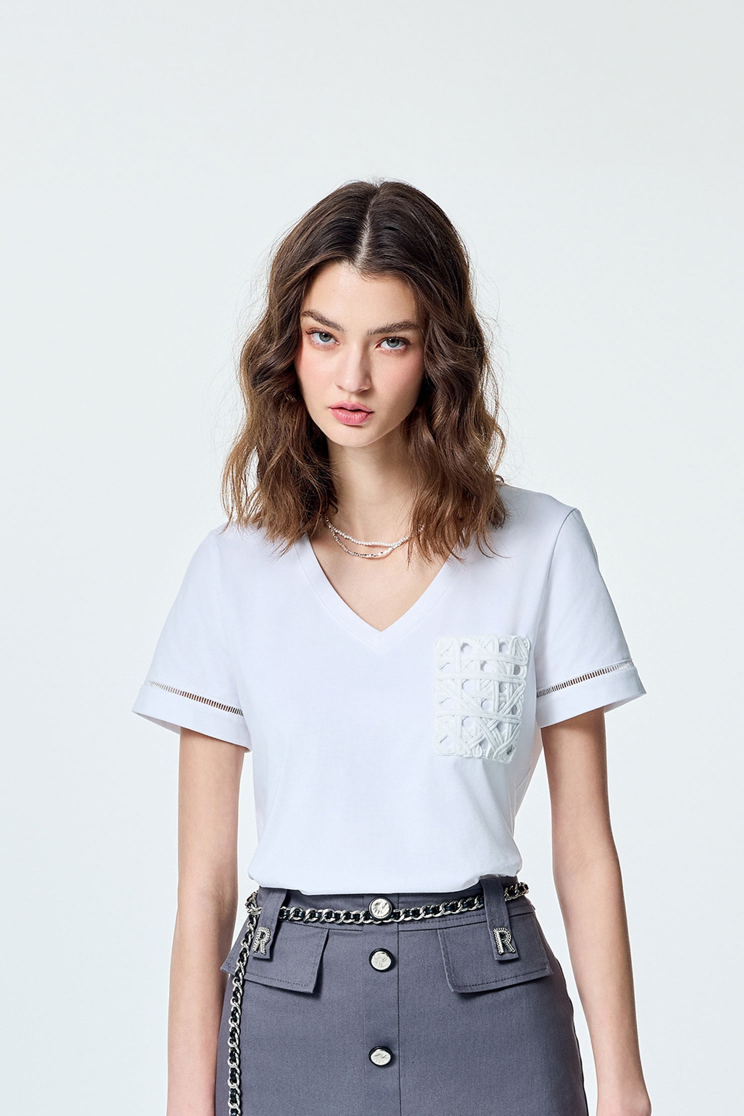 Weaved Pocket Detail Short Sleeve TeeWeaved Pocket Detail Short Sleeve Tee,T-shirts,Tops,Season (SS) Look,White tops,Cotton,Urban Fashion