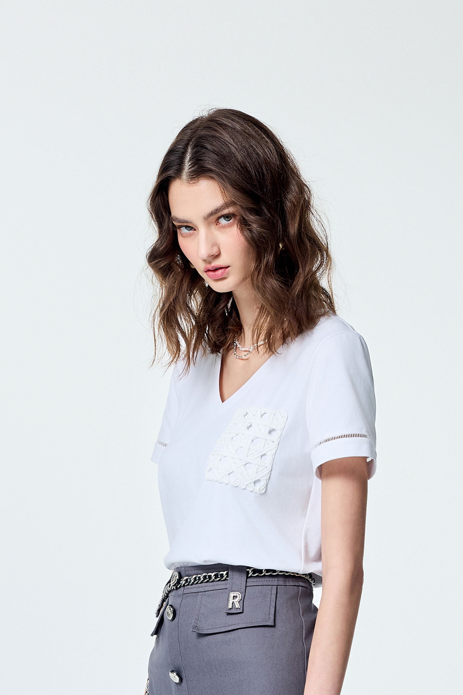 Weaved Pocket Detail Short Sleeve TeeWeaved Pocket Detail Short Sleeve Tee,T-shirts,Tops,Season (SS) Look,White tops,Cotton,Urban Fashion