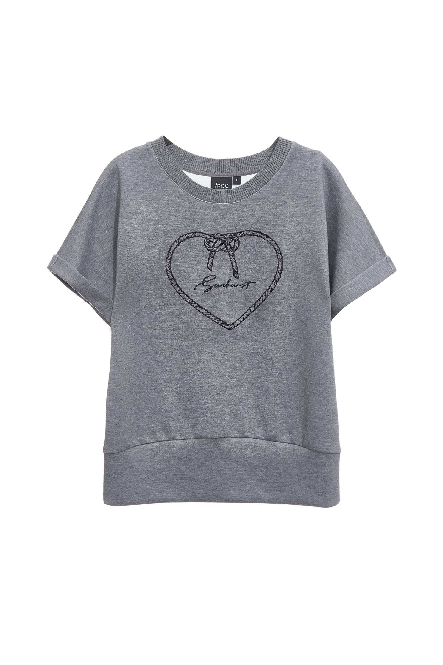 Heart Embroidery Graphic Grey TeeHeart Embroidery Graphic Grey Tee,T-shirts,Tops,Season (SS) Look,Embroidered,Urban Fashion