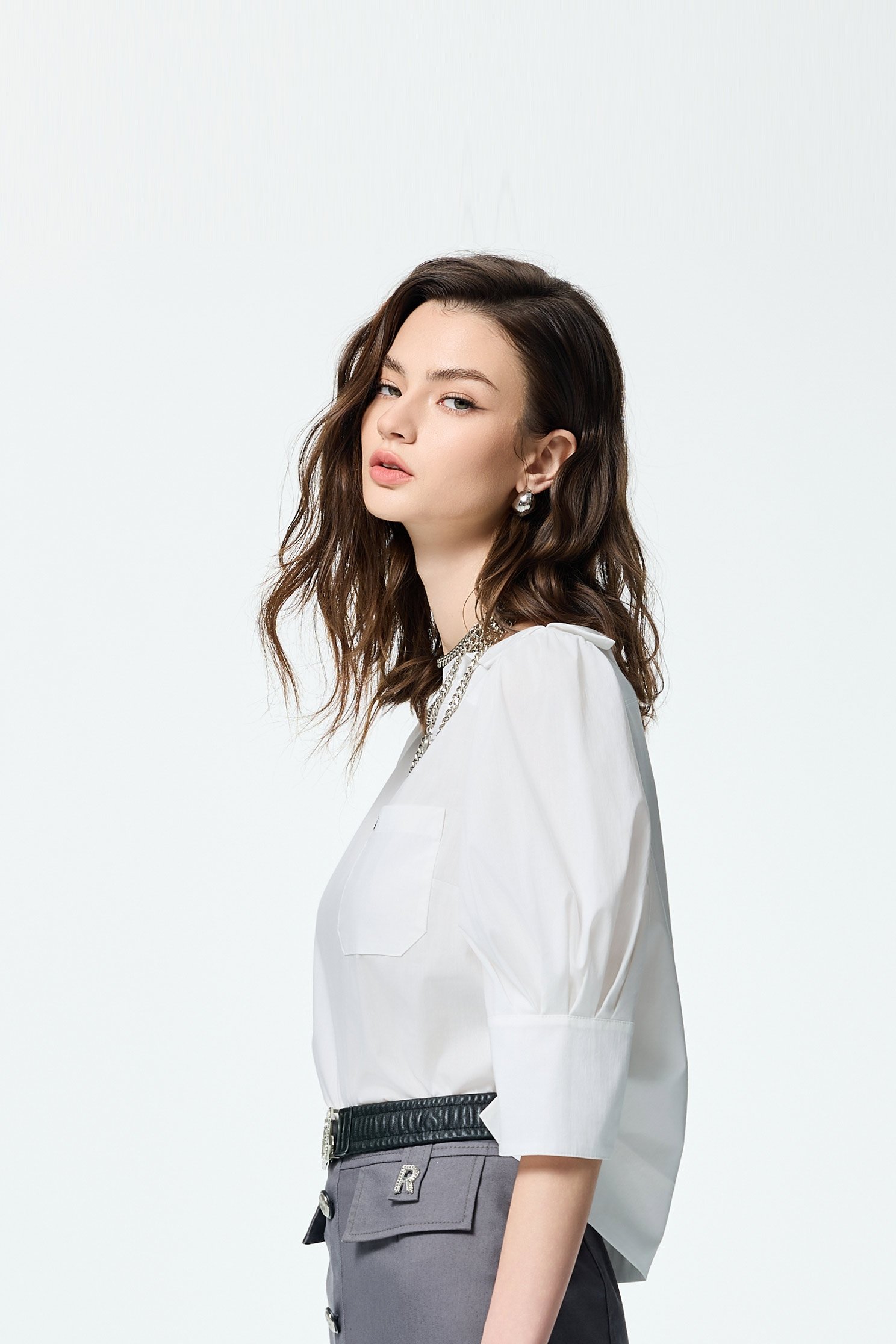 Boat Neckline With Foldover Collar TopBoat Neckline With Foldover Collar Top,Tops,Season (SS) Look,White tops,Embroidered,Urban Fashion