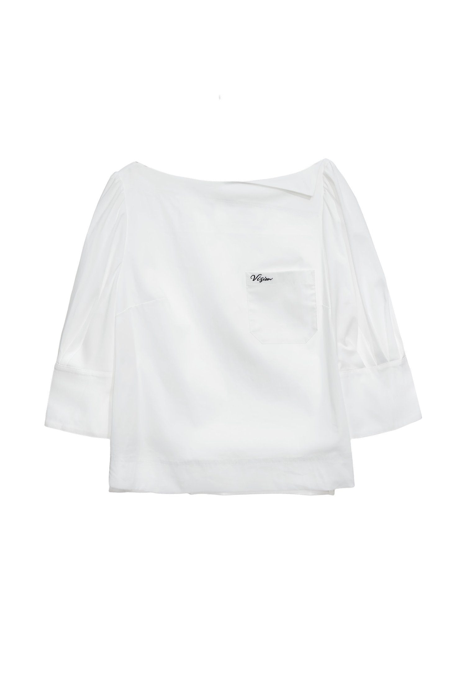 Boat Neckline With Foldover Collar TopBoat Neckline With Foldover Collar Top,Tops,Season (SS) Look,White tops,Embroidered,Urban Fashion