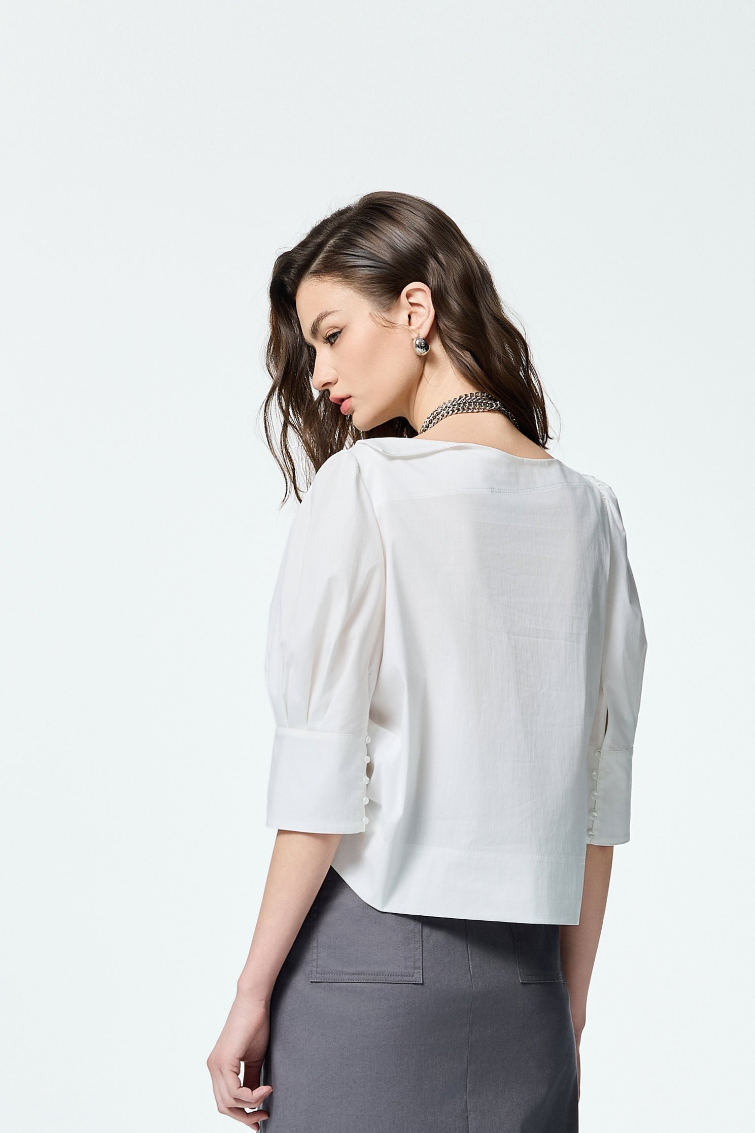 Boat Neckline With Foldover Collar TopBoat Neckline With Foldover Collar Top,Tops,Season (SS) Look,White tops,Embroidered,Urban Fashion