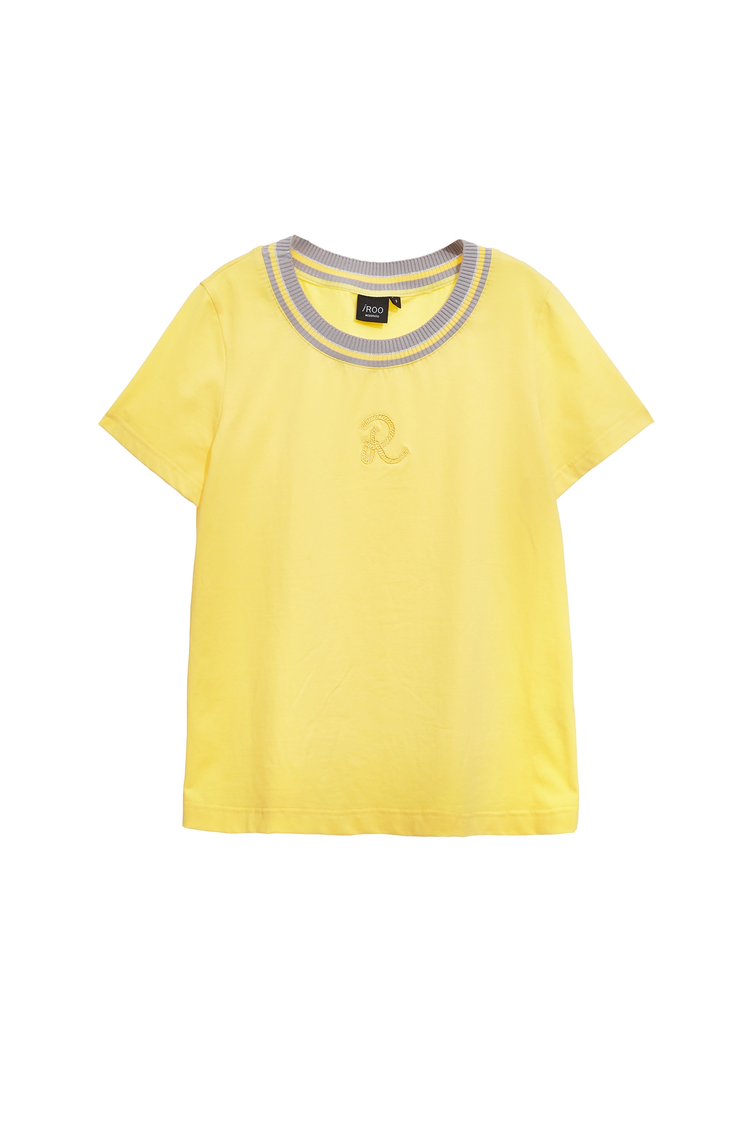 Contrast Rib Neckline Yellow TeeContrast Rib Neckline Yellow Tee,T-shirts,Tops,Season (SS) Look,Cotton,Embroidered,Urban Fashion