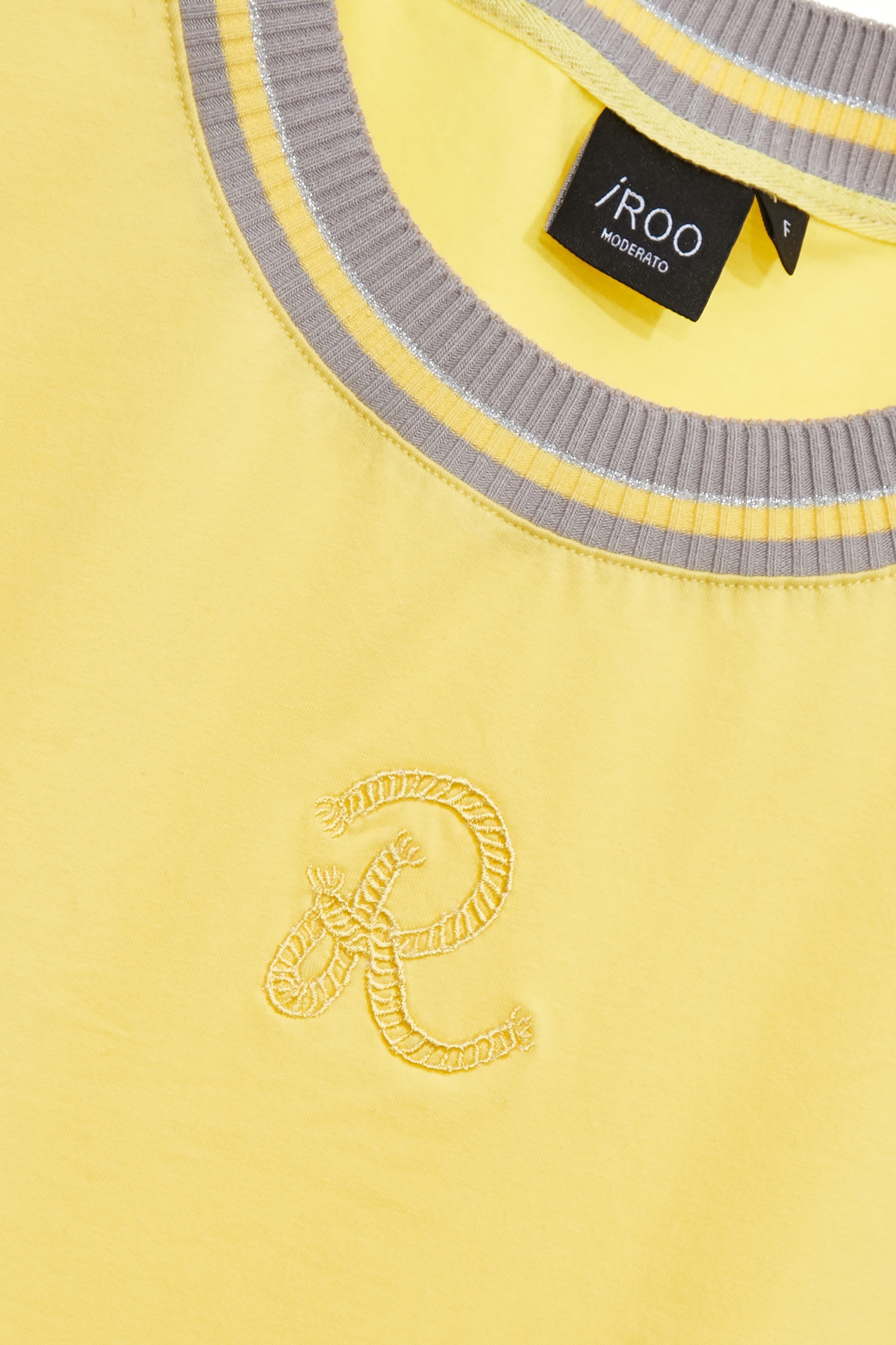 Contrast Rib Neckline Yellow TeeContrast Rib Neckline Yellow Tee,T-shirts,Tops,Season (SS) Look,Cotton,Embroidered,Urban Fashion
