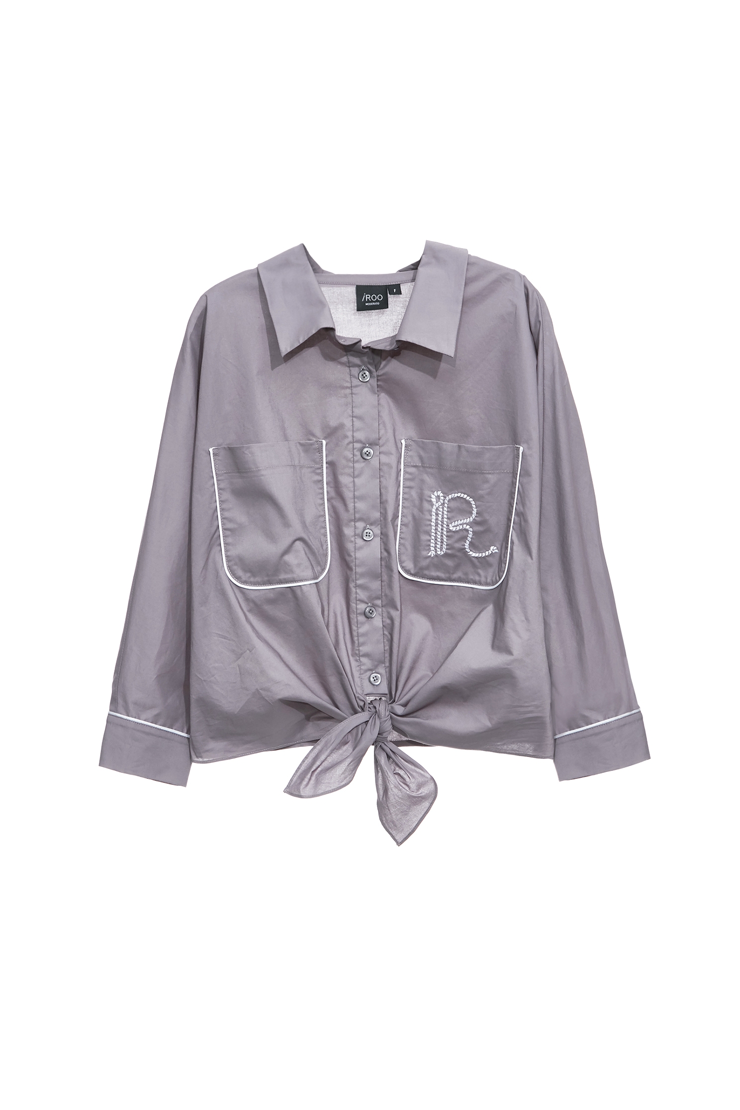 Front Knot Patch Pocket Grey BlouseFront Knot Patch Pocket Grey Blouse,Tops,Season (SS) Look,Embroidered,Blouses,Urban Fashion
