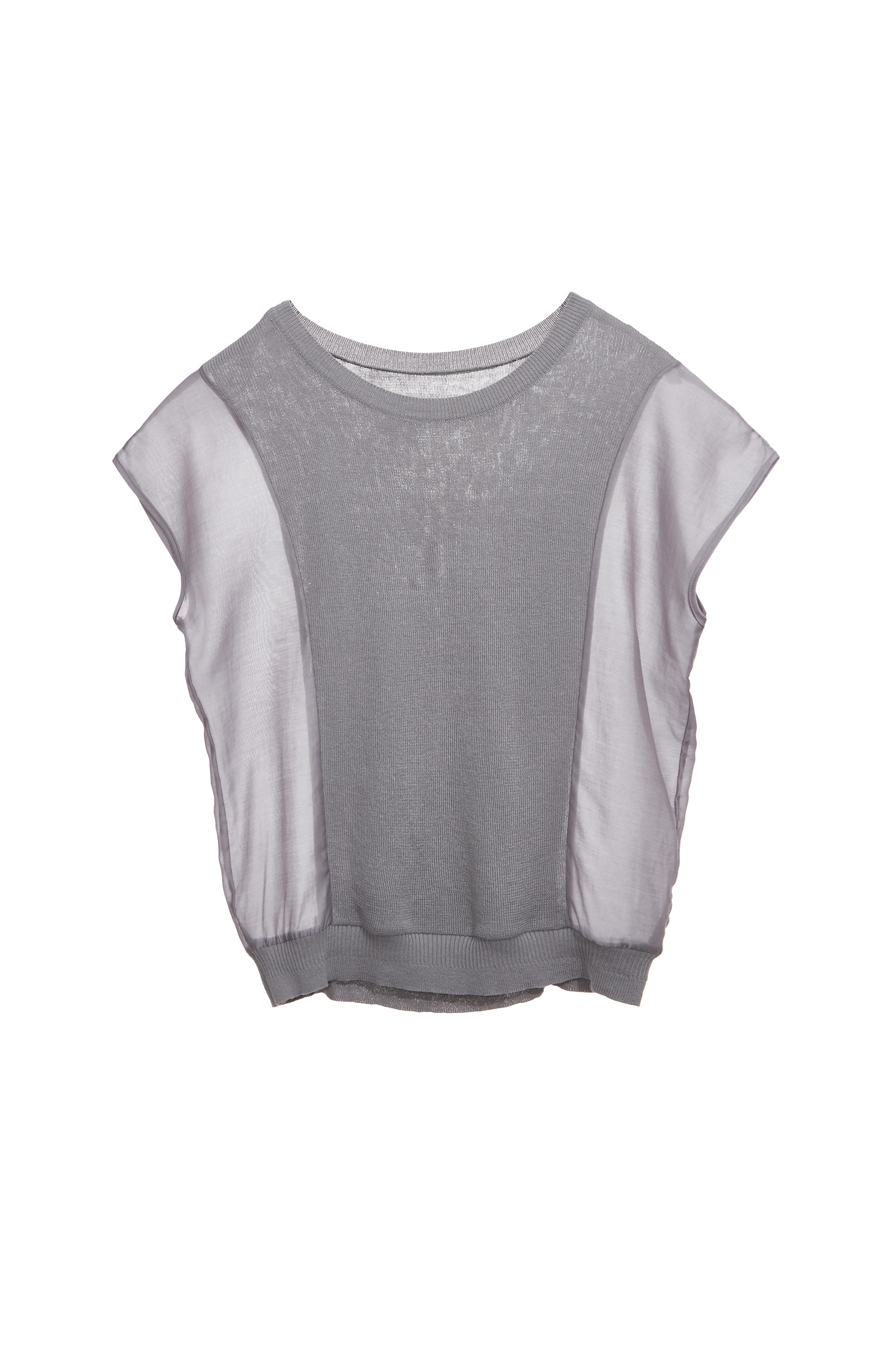 Knit With Woven Mix Fabric Grey TopKnit With Woven Mix Fabric Grey Top,Tops,Season (SS) Look,Urban Fashion,Knitted