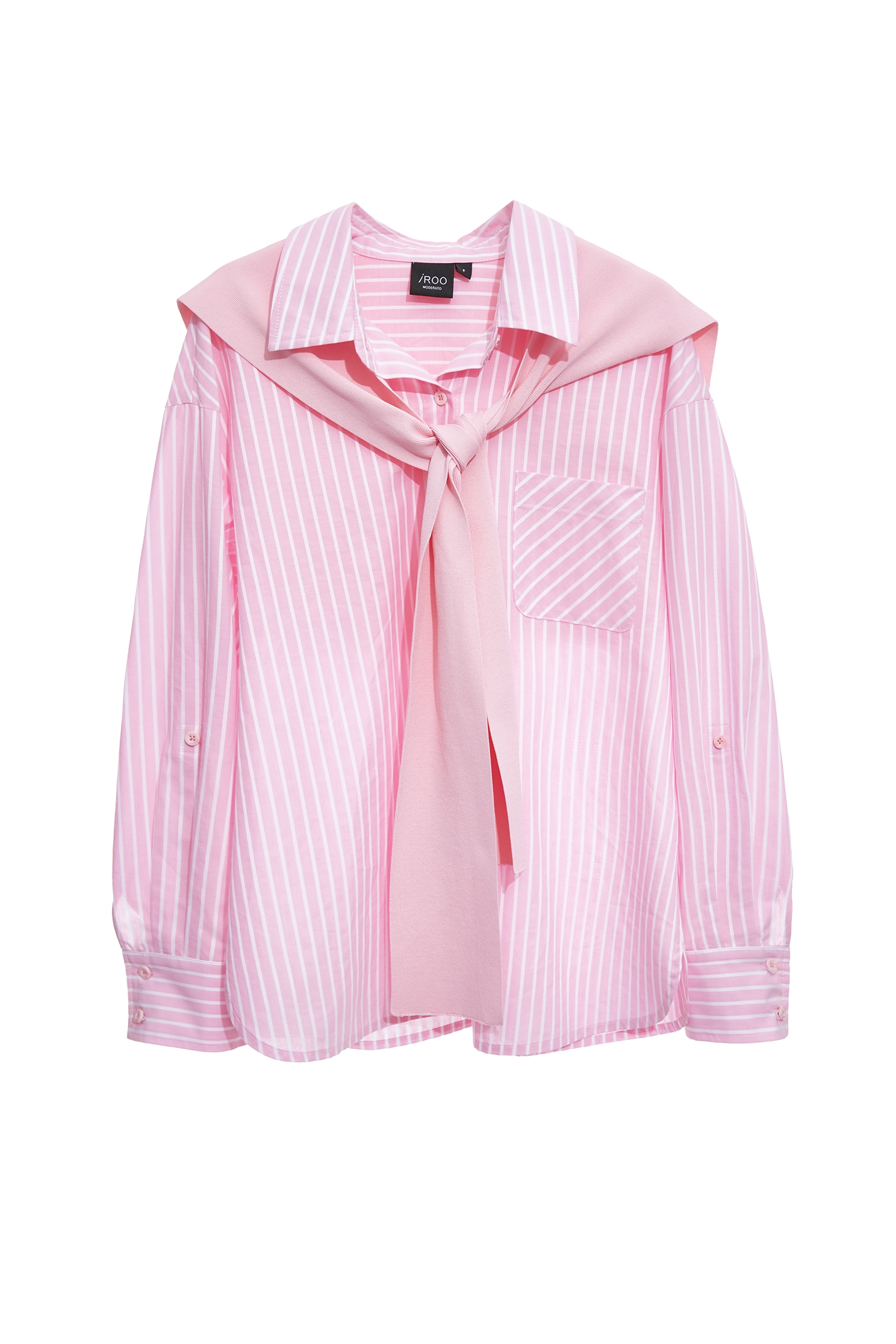 White Pinstripe Pink Blouse With Shawl,Tops,Season (SS) Look,Stripe,Blouses