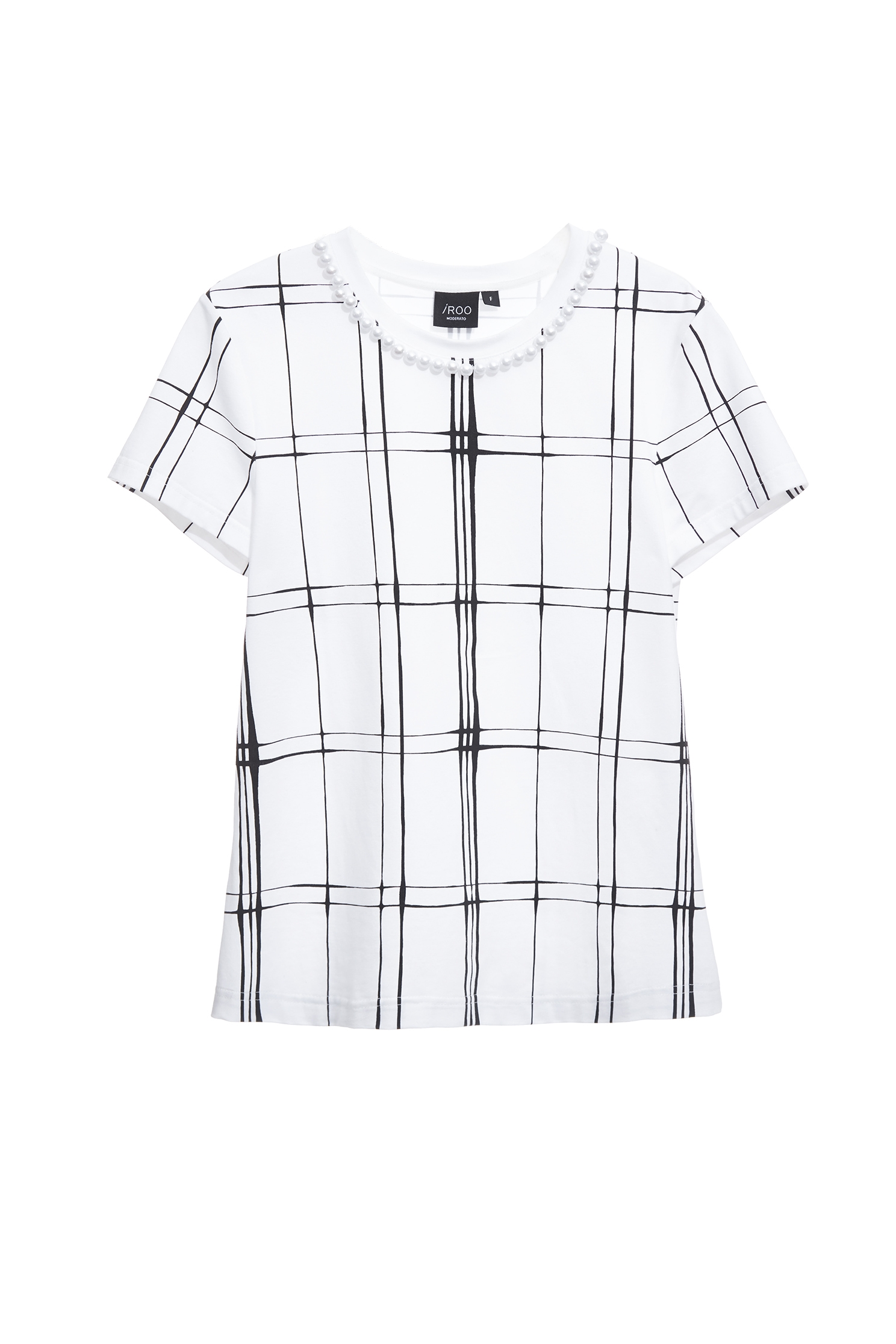 Pearl Detail Checked TeePearl Detail Checked Tee,Tops,Season (SS) Look,Plaid,pearl,White tops,Cotton