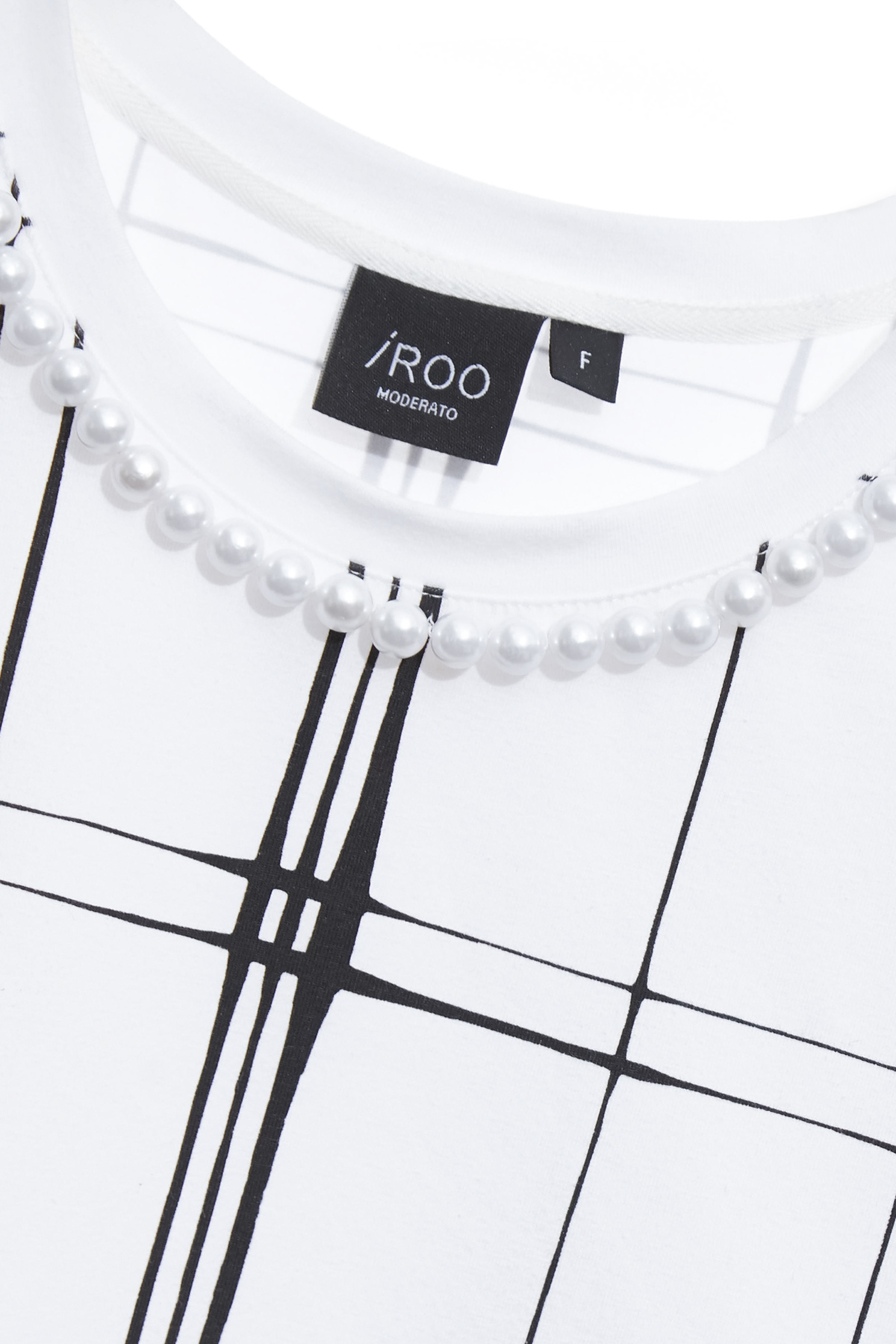 Pearl Detail Checked TeePearl Detail Checked Tee,Tops,Season (SS) Look,Plaid,pearl,White tops,Cotton