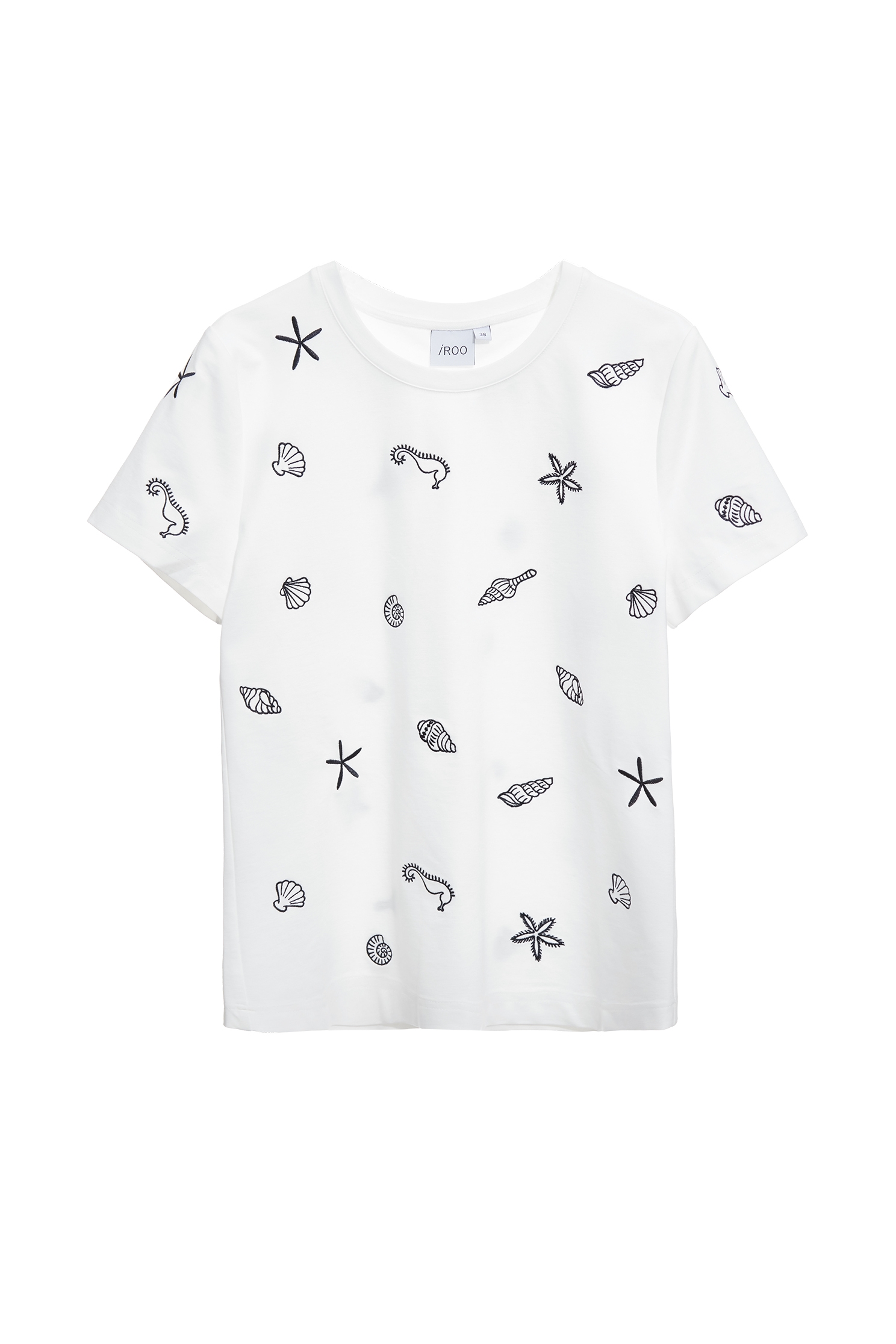 Marine Motifs Embroidery Short Sleeve TeeMarine Motifs Embroidery Short Sleeve Tee,T-shirts,Tops,Embroidered,Season (SS) Look,White tops