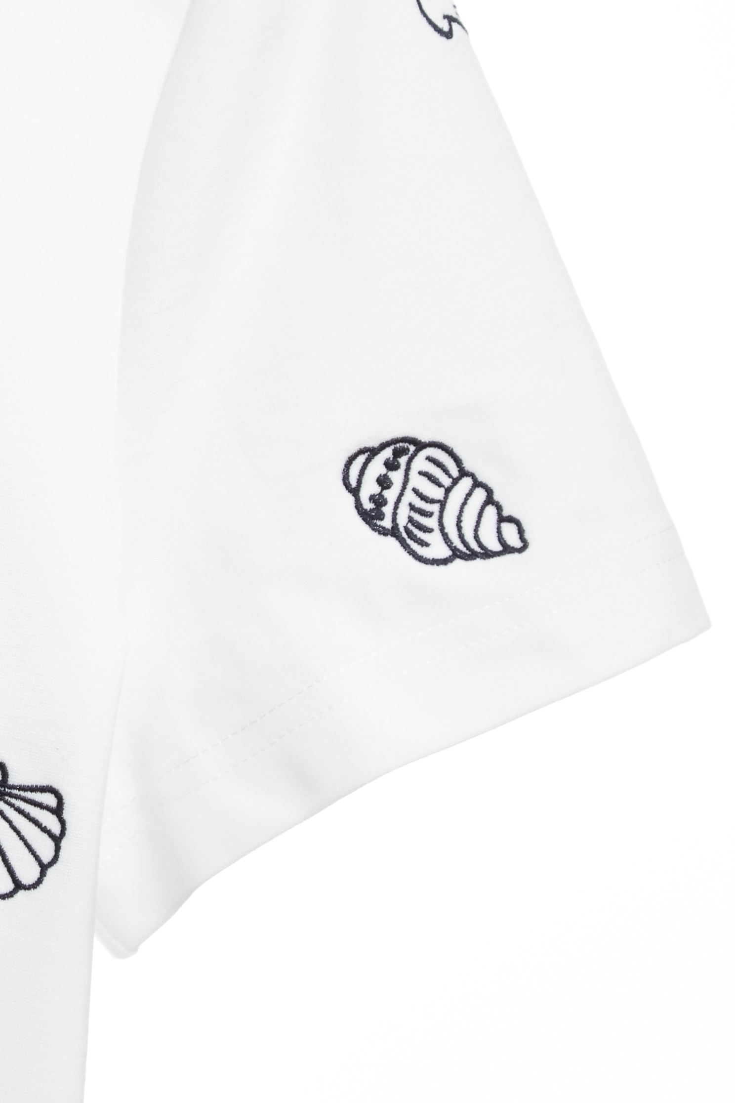 Marine Motifs Embroidery Short Sleeve TeeMarine Motifs Embroidery Short Sleeve Tee,T-shirts,Tops,Embroidered,Season (SS) Look,White tops