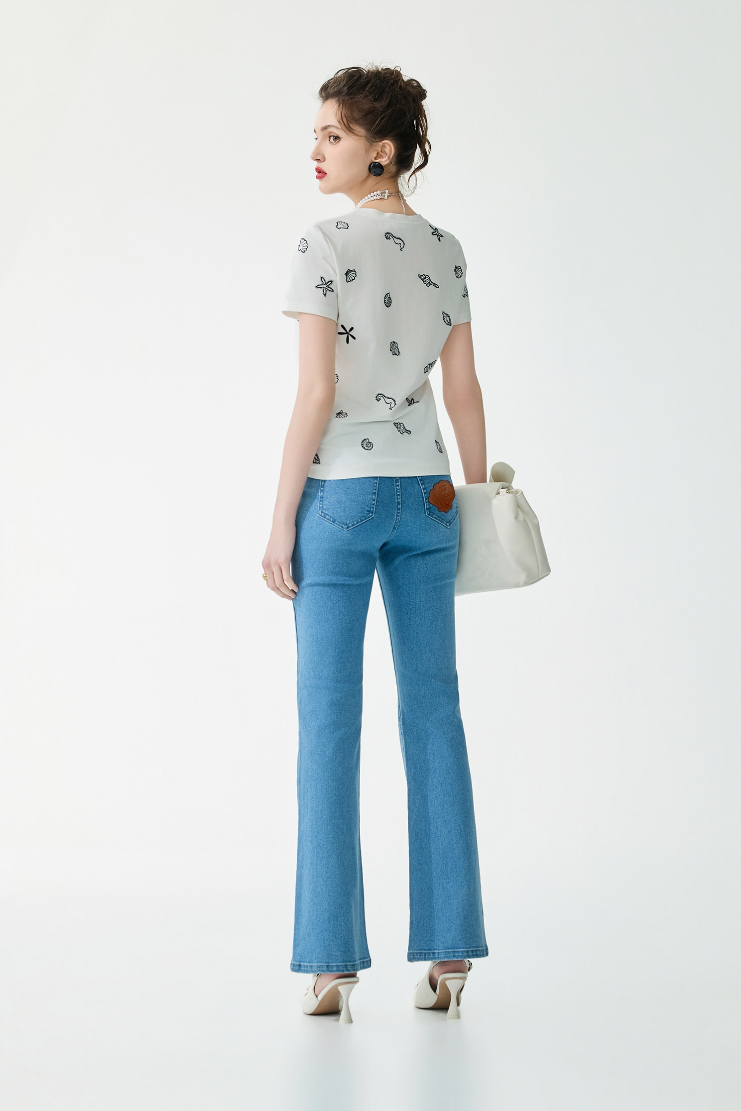 Marine Motifs Embroidery Short Sleeve TeeMarine Motifs Embroidery Short Sleeve Tee,T-shirts,Tops,Embroidered,Season (SS) Look,White tops