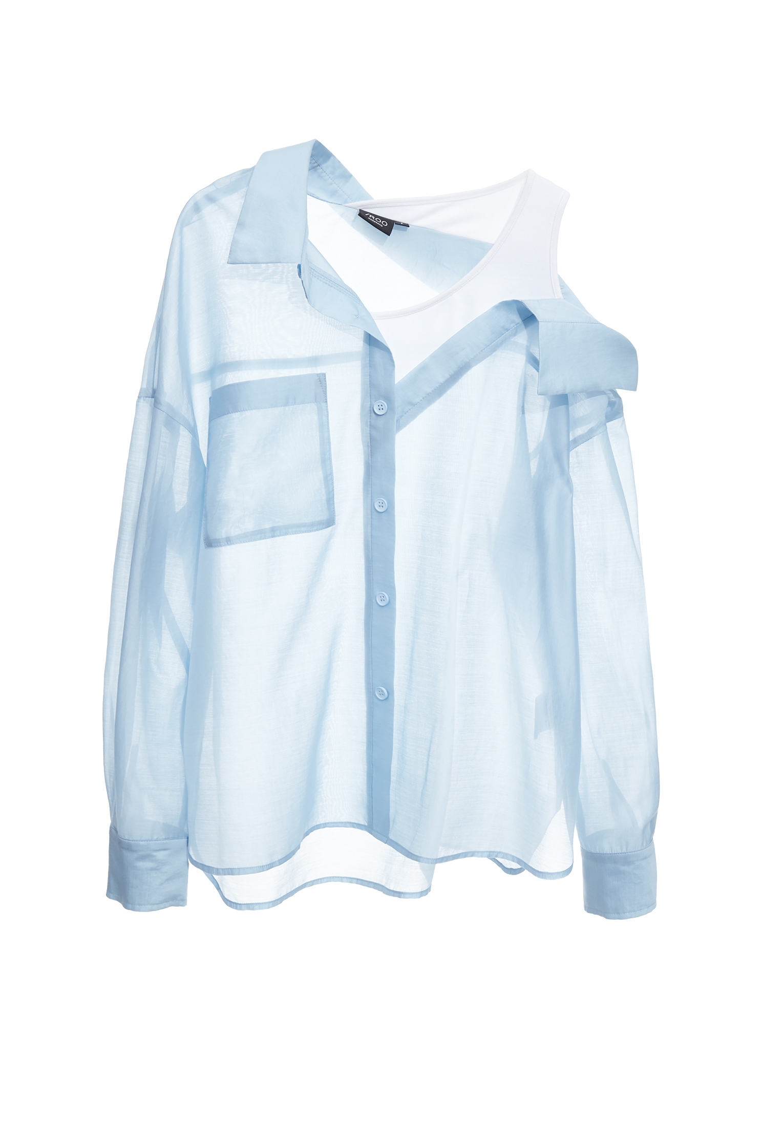 Fake Two Piece Blue Long Sleeve Blouse,Tops,Season (SS) Look,Blouses