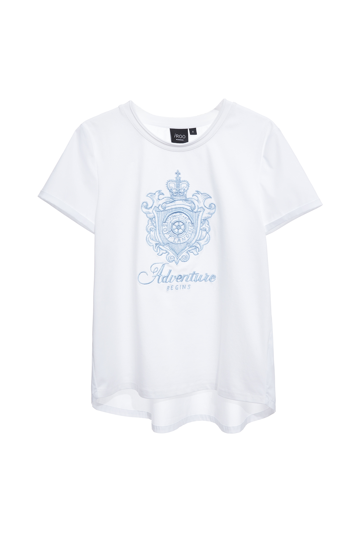 Blue Embroidery Logo Short Sleeve Tee,Tops,Embroidered,Season (SS) Look,White tops