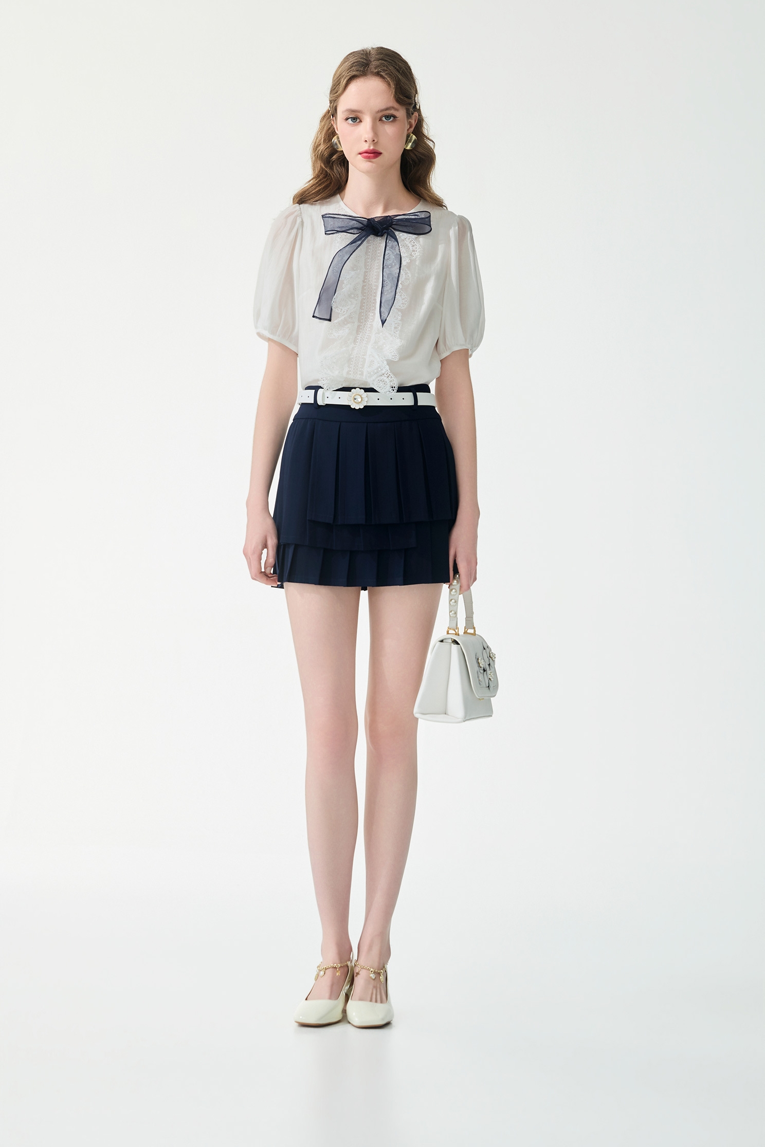 Contrast Bow Short Sleeve TopContrast Bow Short Sleeve Top,Tops,Season (SS) Look,White tops,Lace,bows