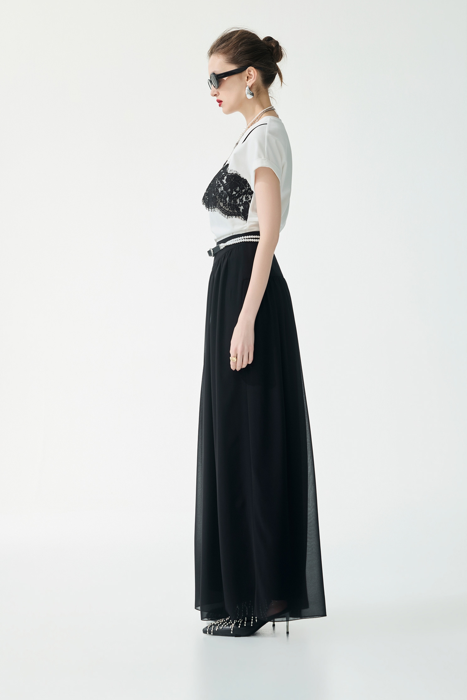 Contrast Lace Detail Fake Two Piece TeeContrast Lace Detail Fake Two Piece Tee,Tops,Season (SS) Look,pearl,White tops,Lace