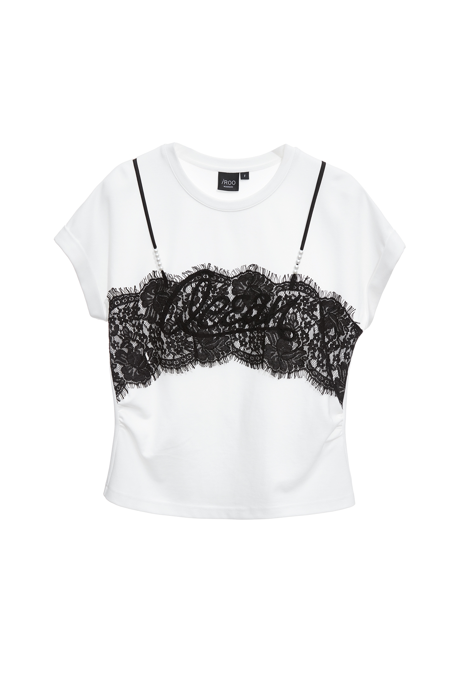 Contrast Lace Detail Fake Two Piece TeeContrast Lace Detail Fake Two Piece Tee,Tops,Season (SS) Look,pearl,White tops,Lace