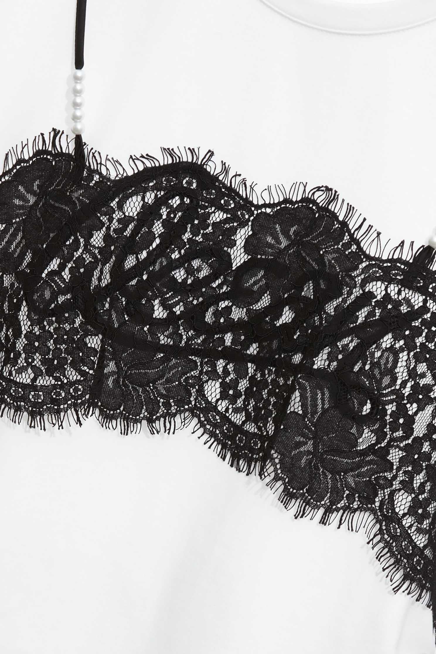Contrast Lace Detail Fake Two Piece TeeContrast Lace Detail Fake Two Piece Tee,Tops,Season (SS) Look,pearl,White tops,Lace