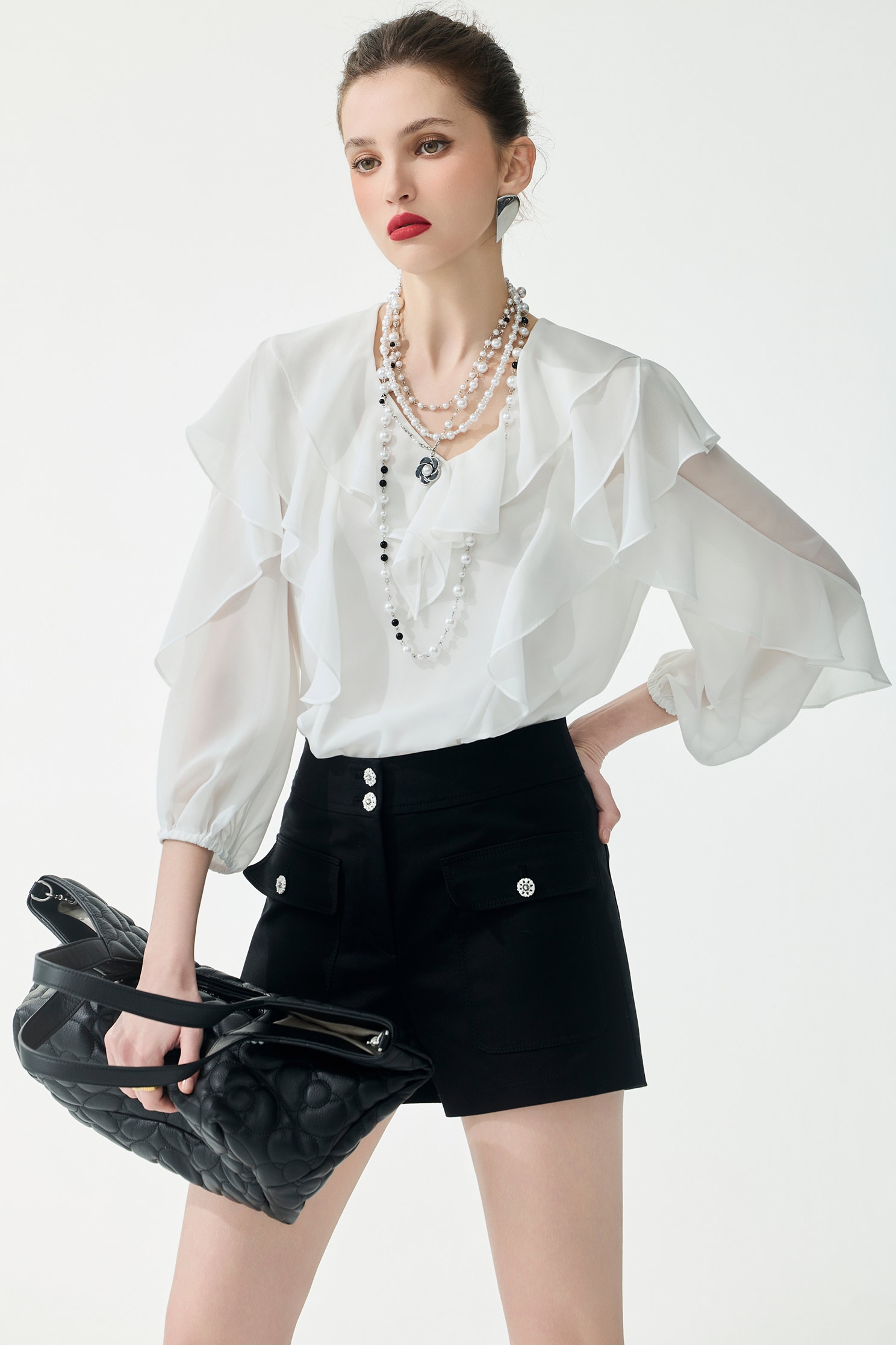 Ruffle Detail Chiffon TopRuffle Detail Chiffon Top,Tops,Under shirts,Season (SS) Look,White tops,Chiffon
