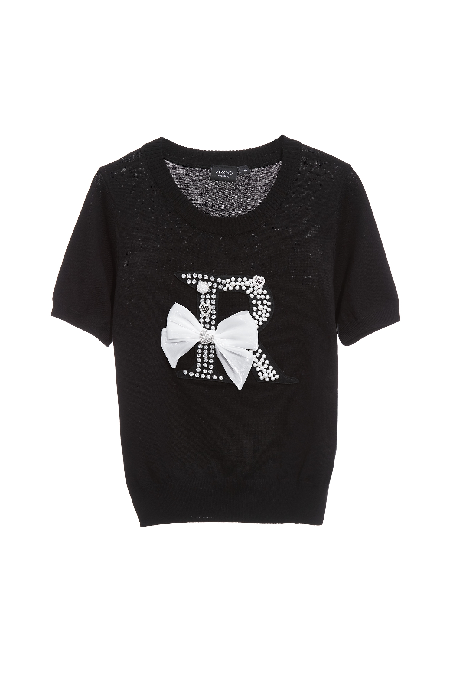 Bow Detail With Beaded R Logo Knit TopBow Detail With Beaded R Logo Knit Top,Tops,Season (SS) Look,Knitted,Knitted tops,black tops