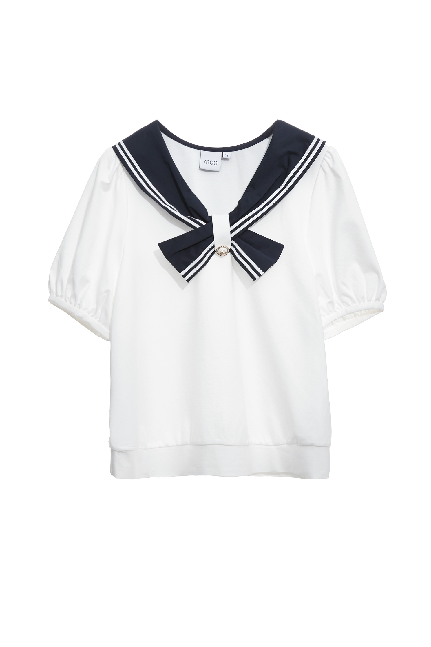 Contrast Navy Collar Short Sleeve TopContrast Navy Collar Short Sleeve Top,Tops,Season (SS) Look,pearl,White tops