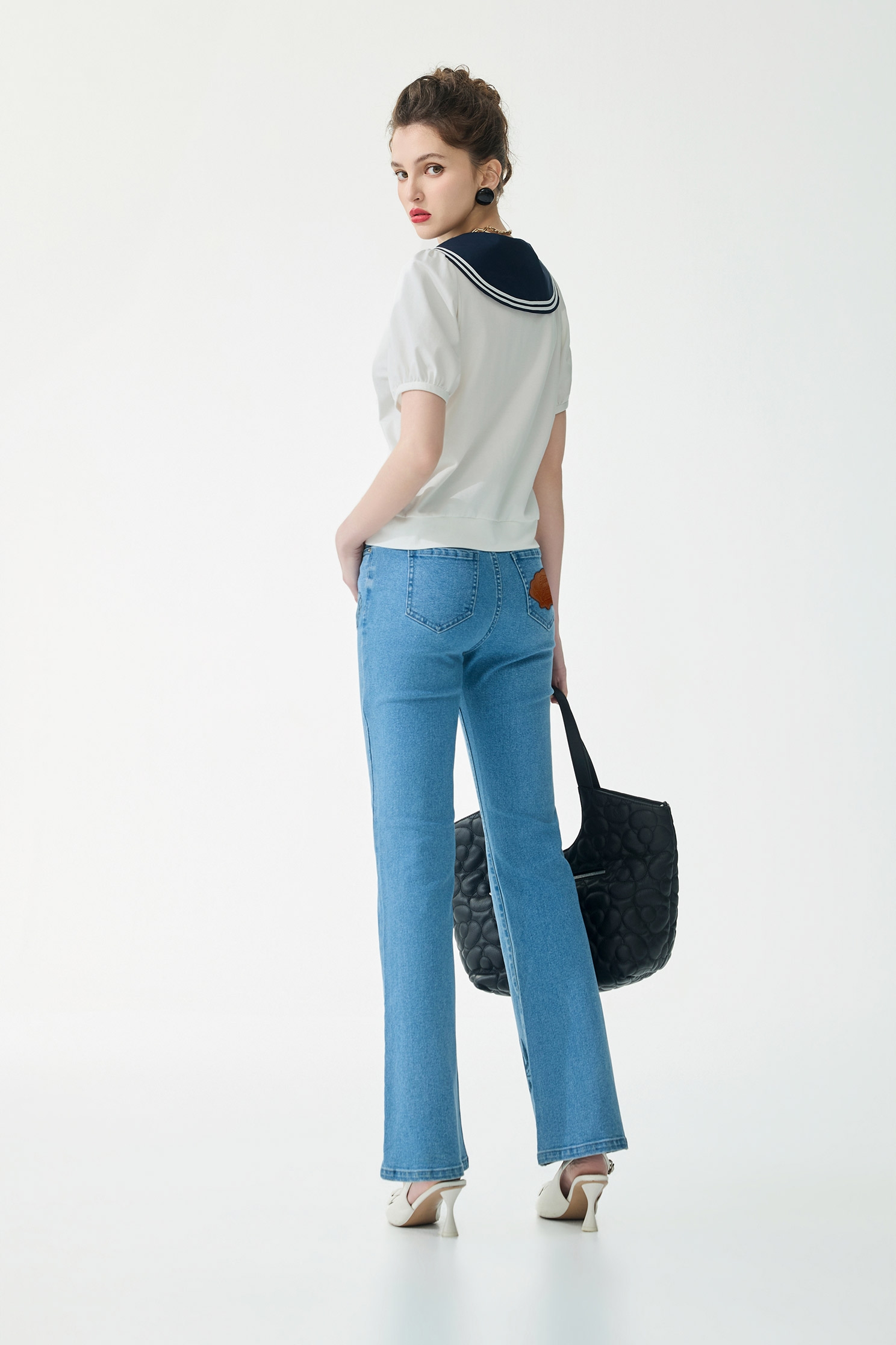 Contrast Navy Collar Short Sleeve TopContrast Navy Collar Short Sleeve Top,Tops,Season (SS) Look,pearl,White tops