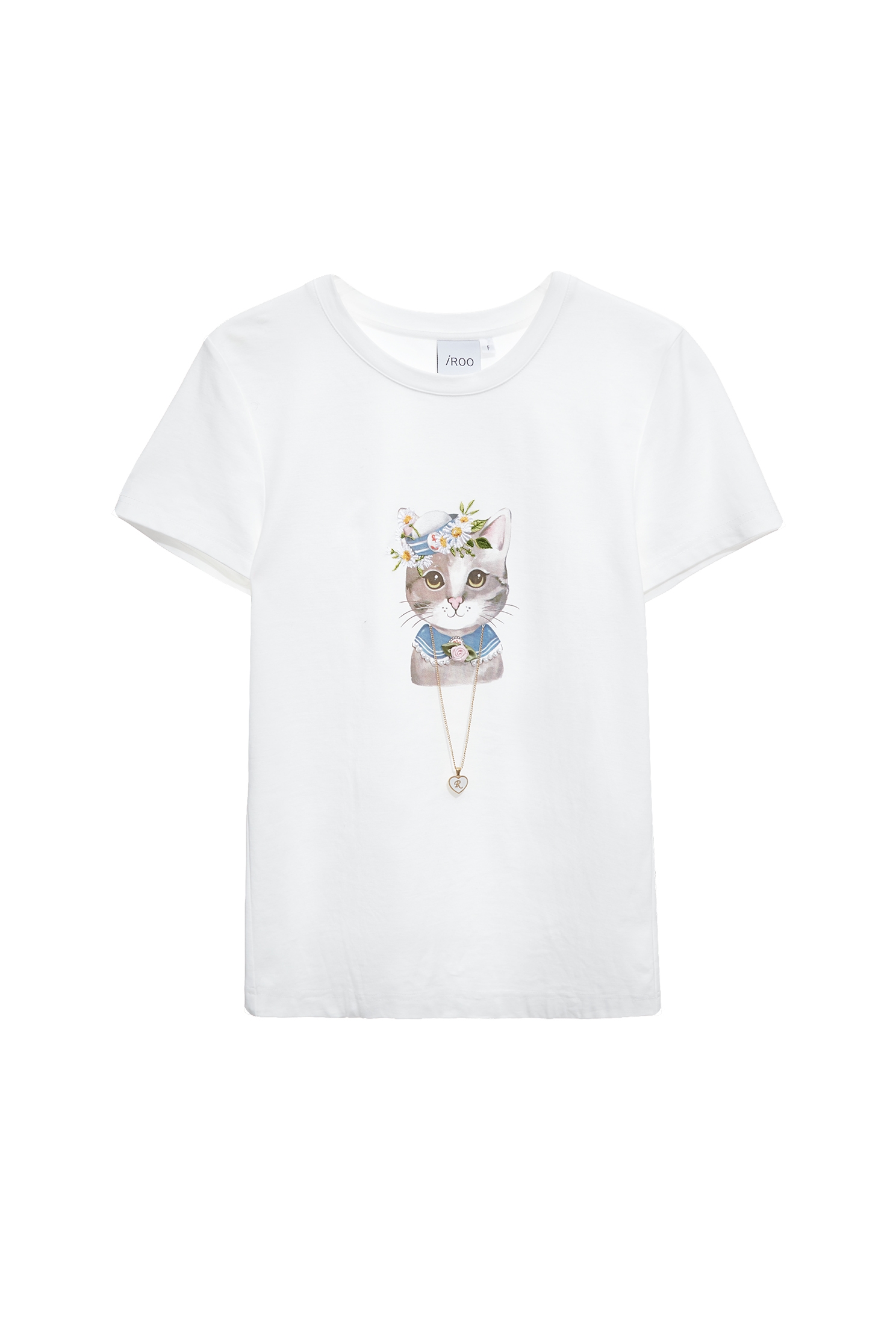 Cat Graphic Short Sleeve TeeCat Graphic Short Sleeve Tee,Tops,Season (SS) Look,White tops,Necklaces