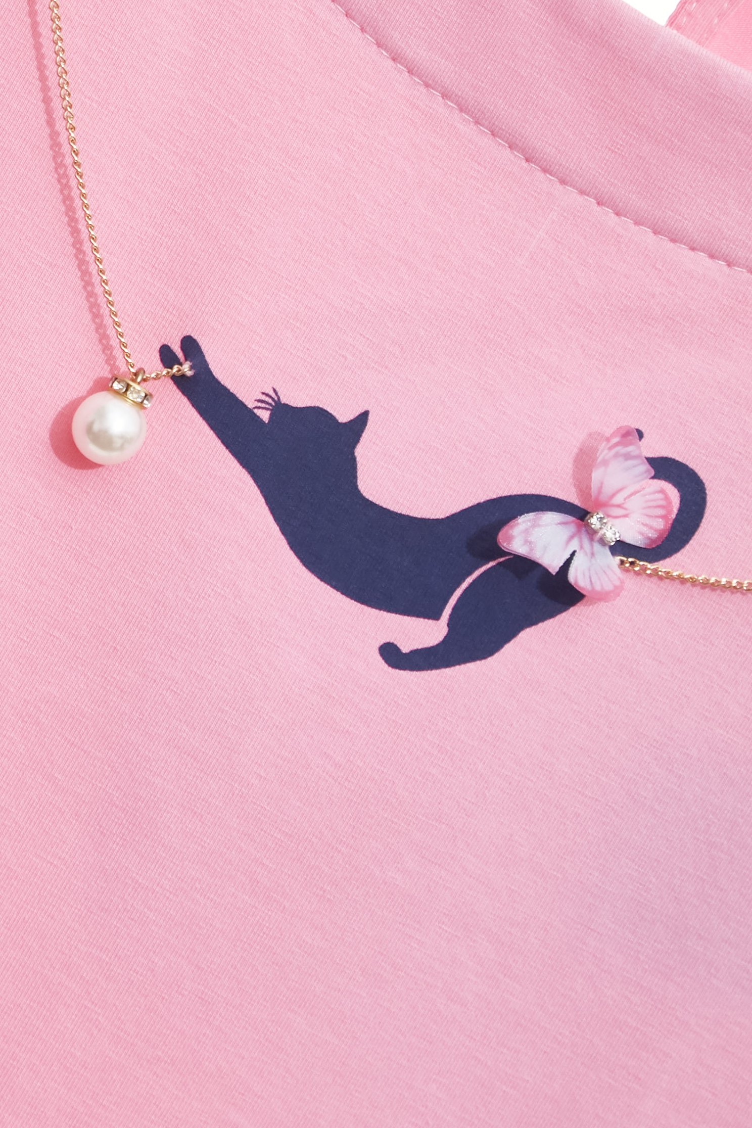 Cat Motif Pink TeeCat Motif Pink Tee,Tops,Season (SS) Look