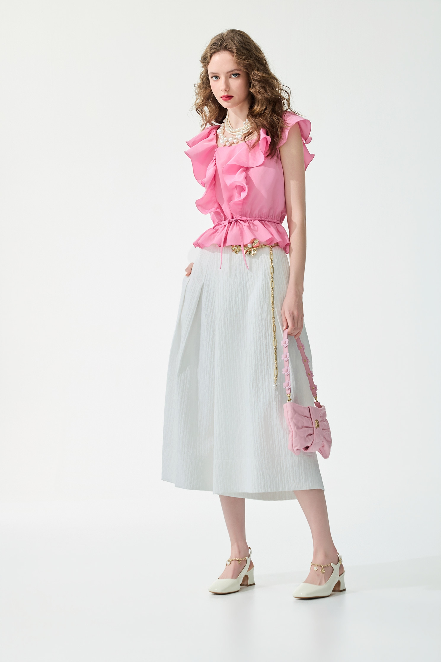 Ruffle Taffeta Pink TopRuffle Taffeta Pink Top,sleeveless tops,Tops,Season (SS) Look,sleeveless tops,bows