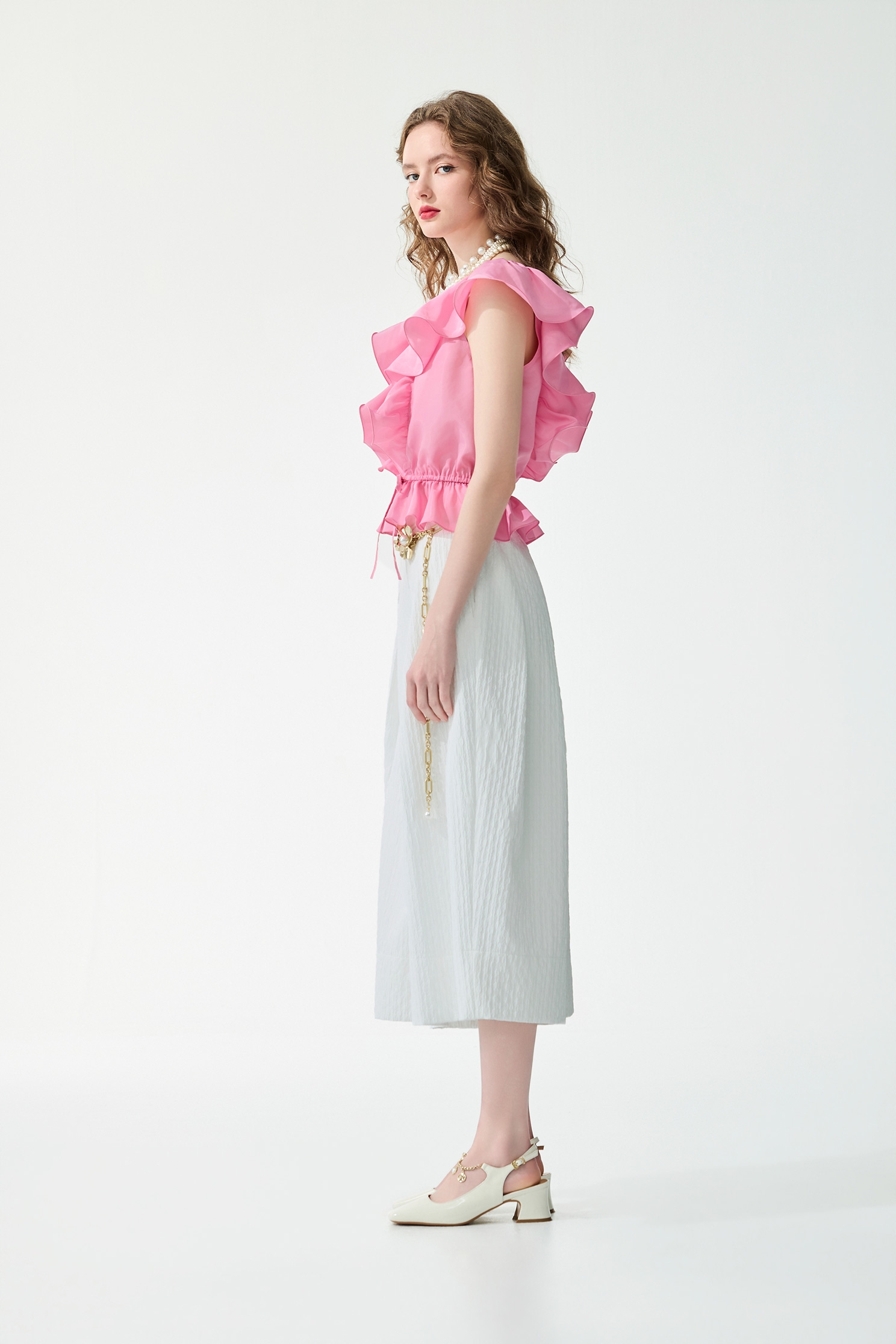 Ruffle Taffeta Pink TopRuffle Taffeta Pink Top,sleeveless tops,Tops,Season (SS) Look,sleeveless tops,bows