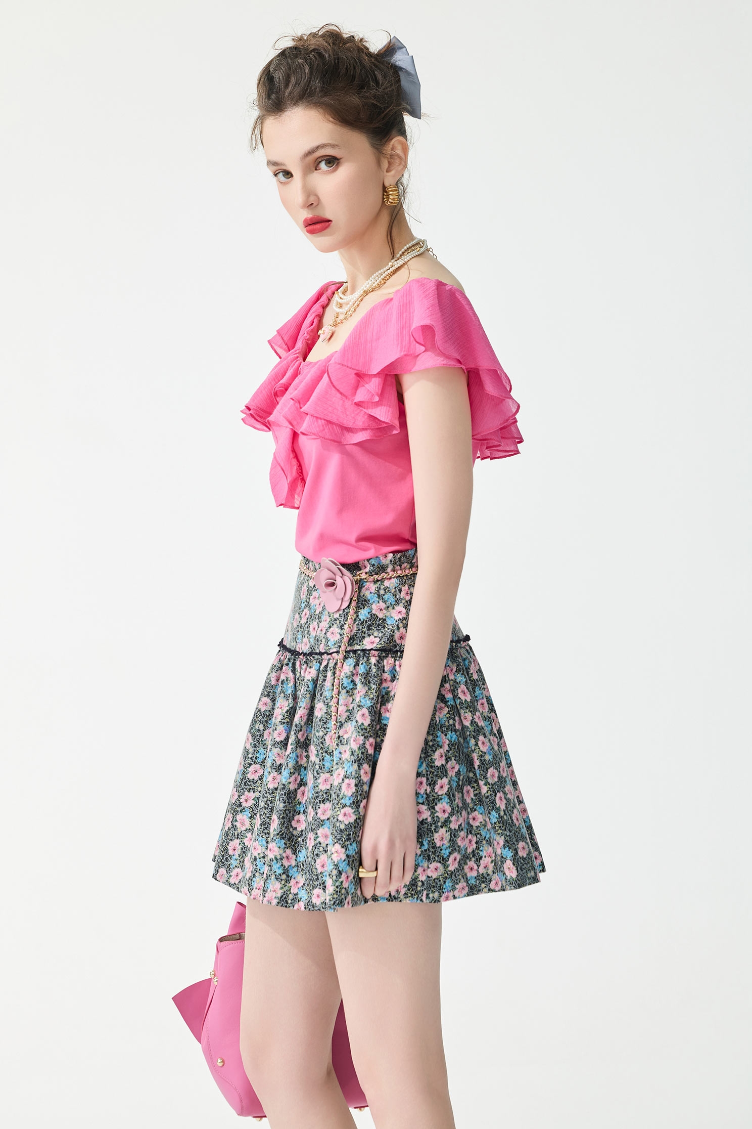 Ruffle Detail Pink TeeRuffle Detail Pink Tee,Tops,Season (SS) Look,Chiffon