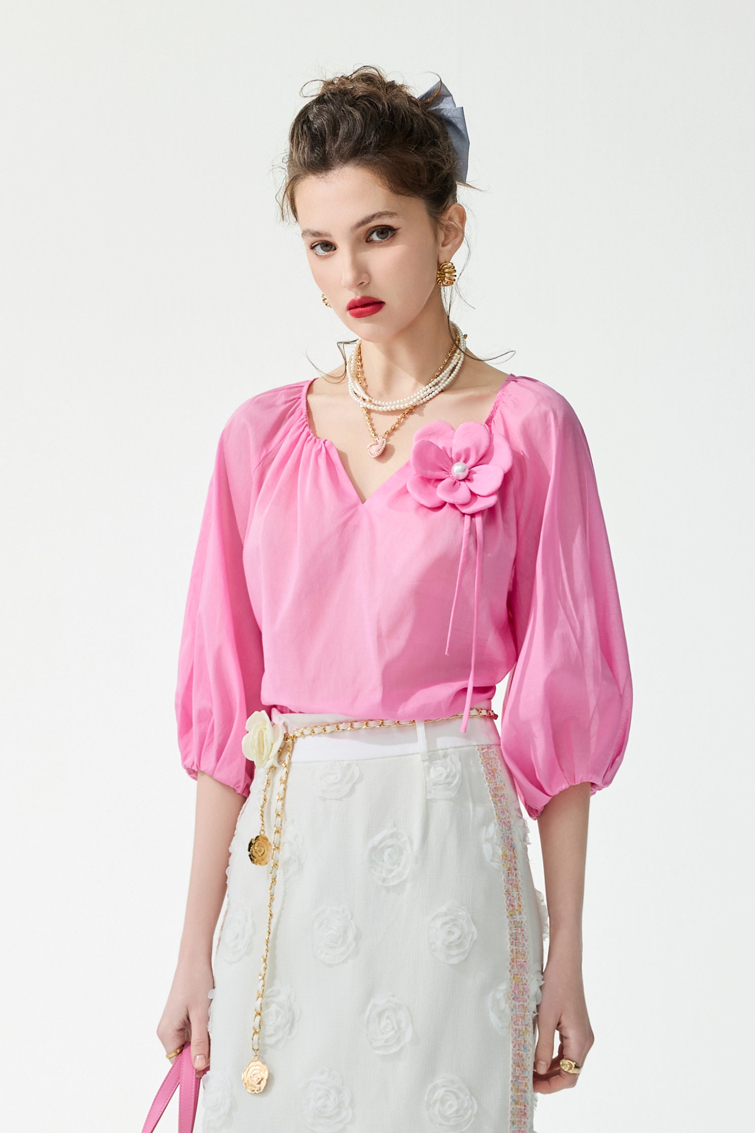 Floral Brooch Pink TopFloral Brooch Pink Top,Tops,Season (SS) Look