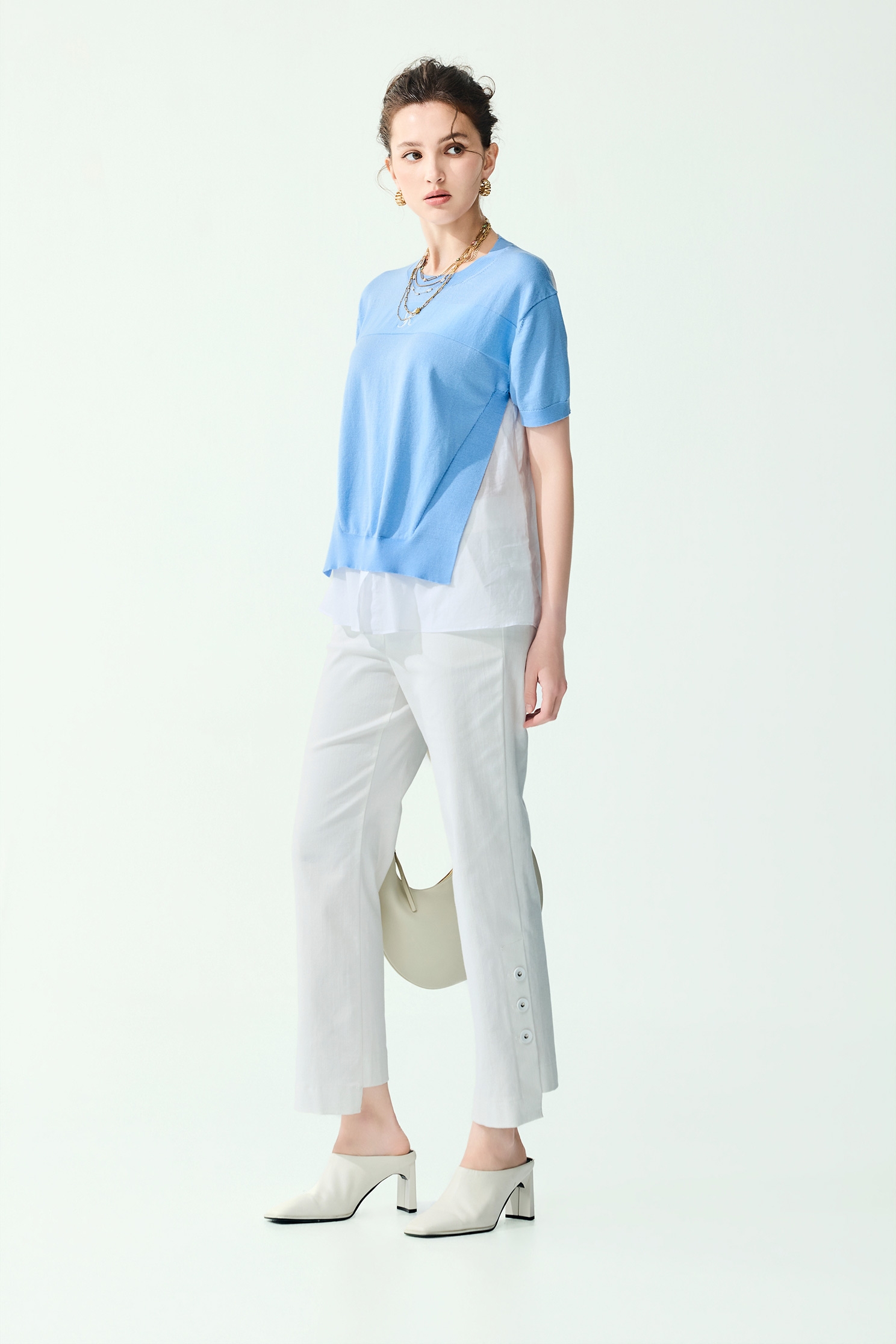 Knit Woven Mix Short Sleeve Top,Tops,Season (SS) Look,Knitted,Knitted tops