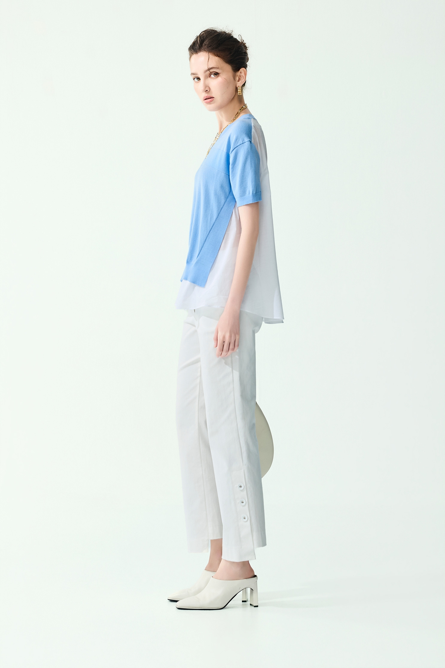 Knit Woven Mix Short Sleeve Top,Tops,Season (SS) Look,Knitted,Knitted tops