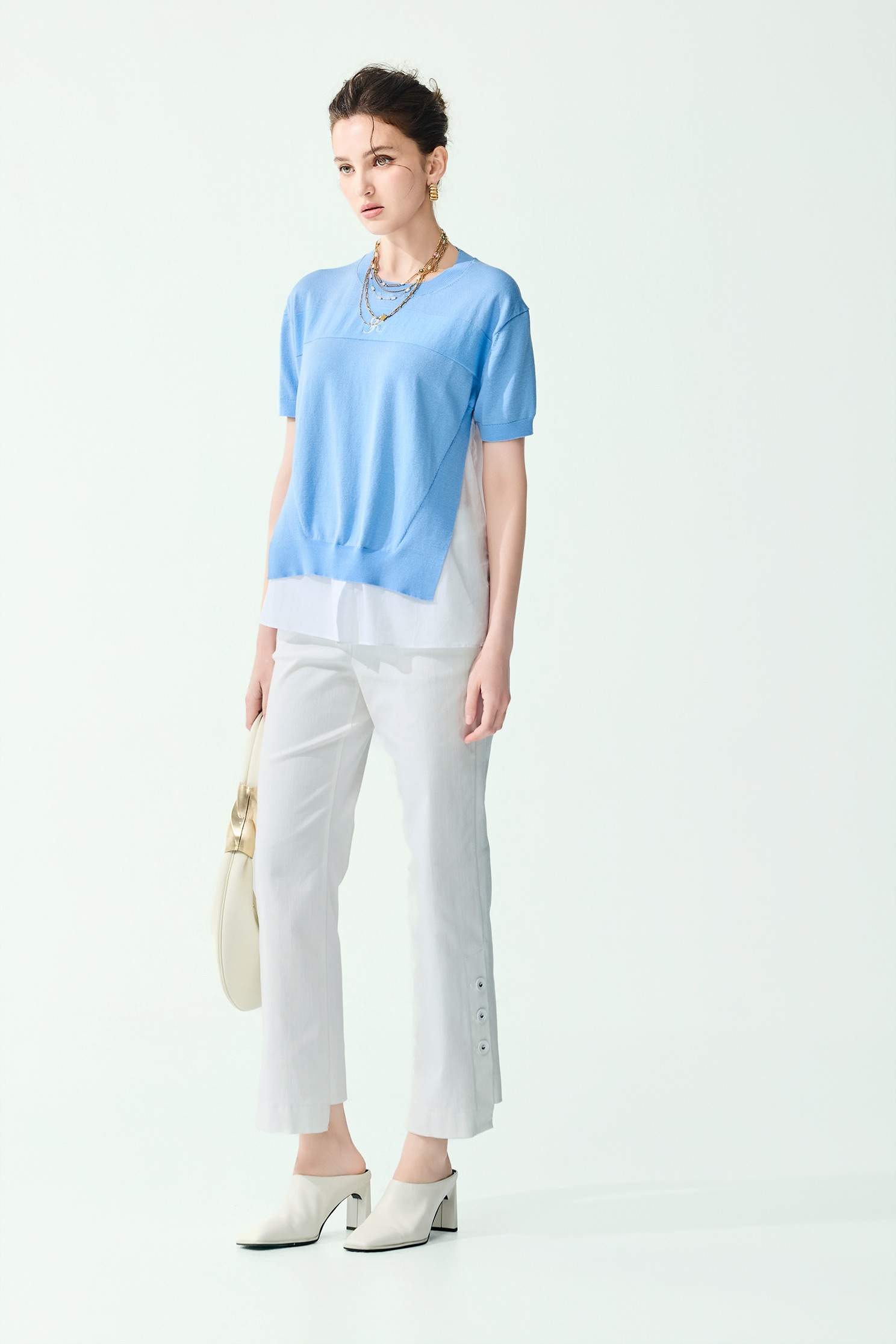 Knit Woven Mix Short Sleeve Top,Tops,Season (SS) Look,Knitted,Knitted tops