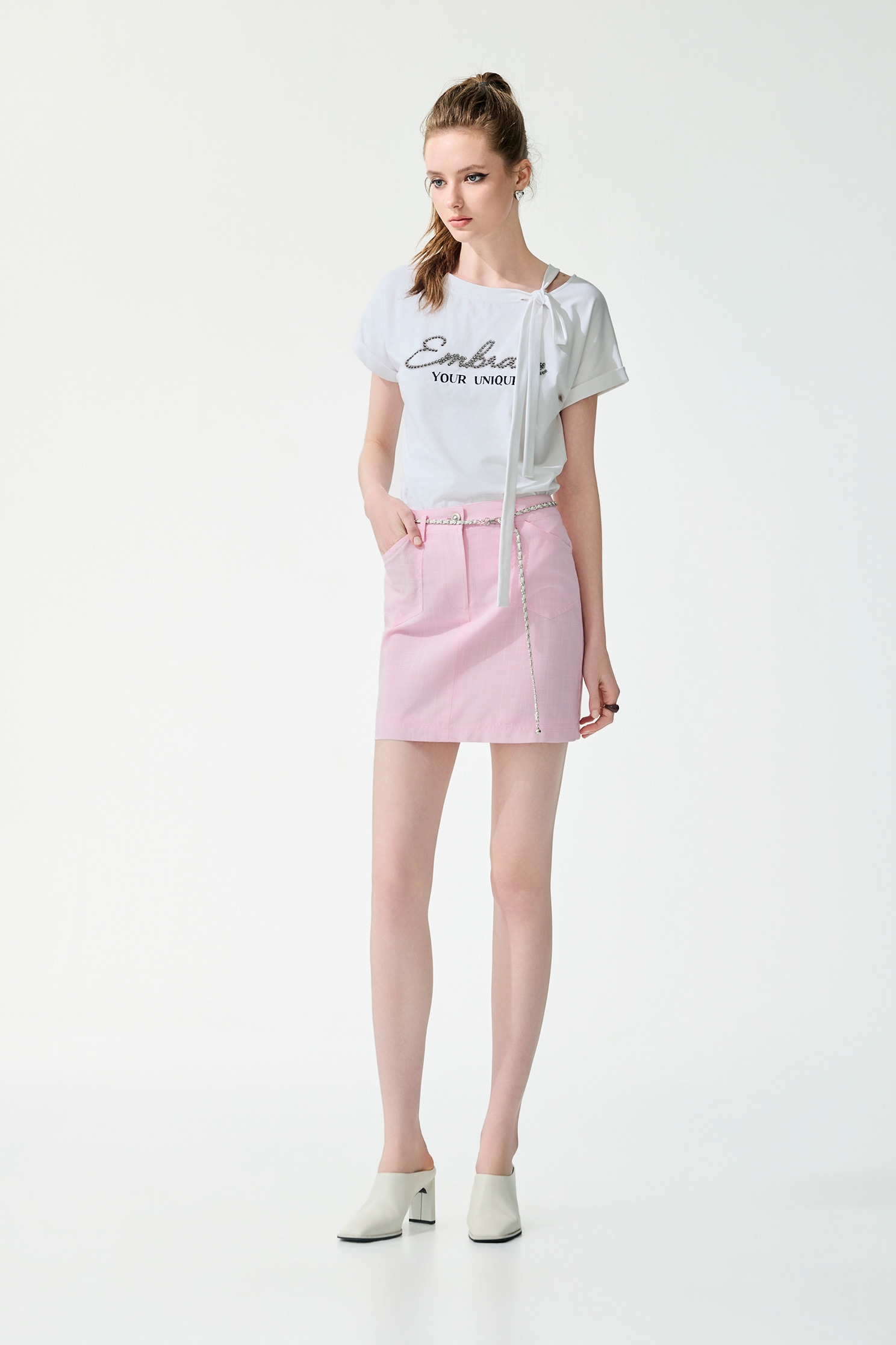 Sequin Slogan Short Sleeve Tee,Tops,Embroidered,Season (SS) Look,White tops,Cotton
