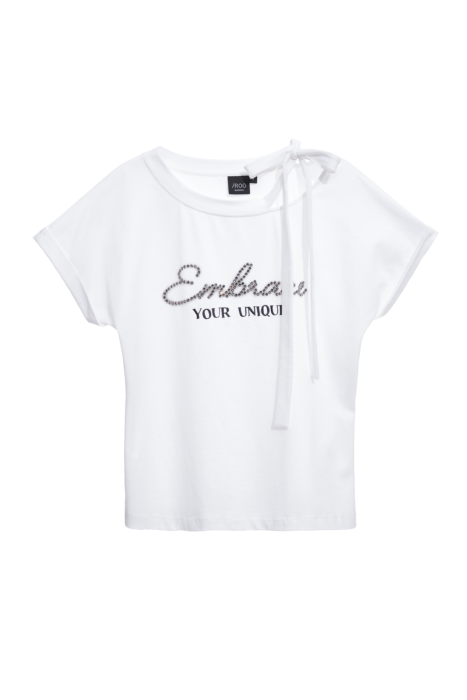 Sequin Slogan Short Sleeve Tee,Tops,Embroidered,Season (SS) Look,White tops,Cotton