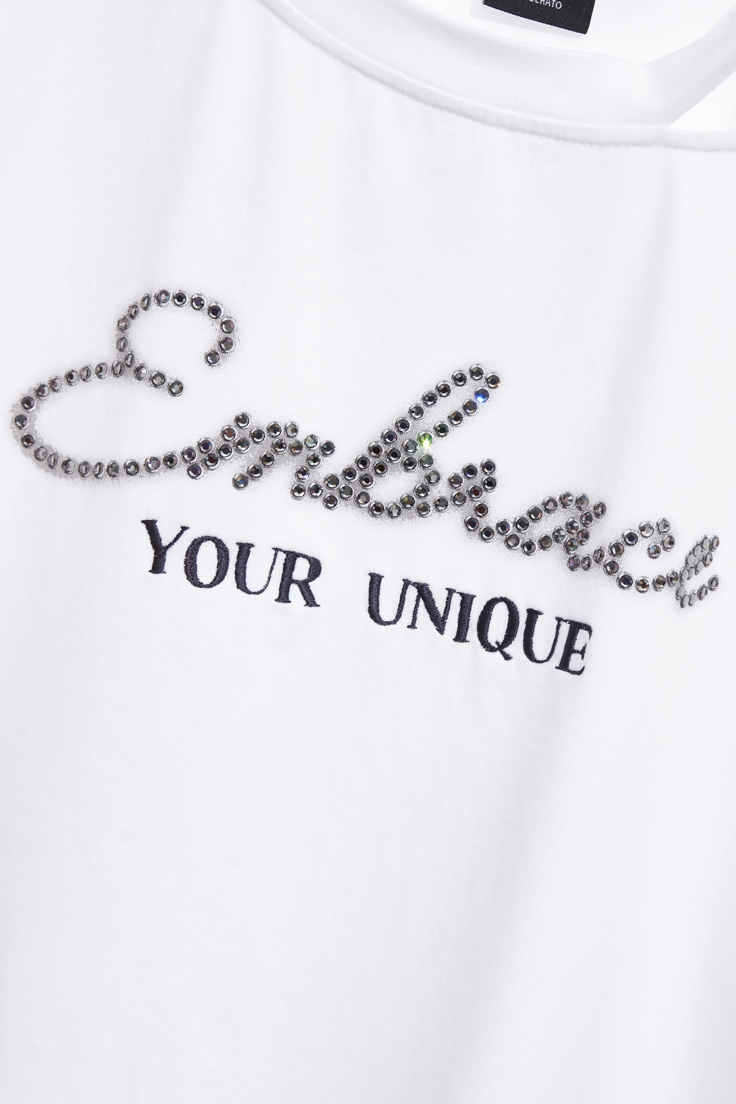 Sequin Slogan Short Sleeve Tee,Tops,Embroidered,Season (SS) Look,White tops,Cotton
