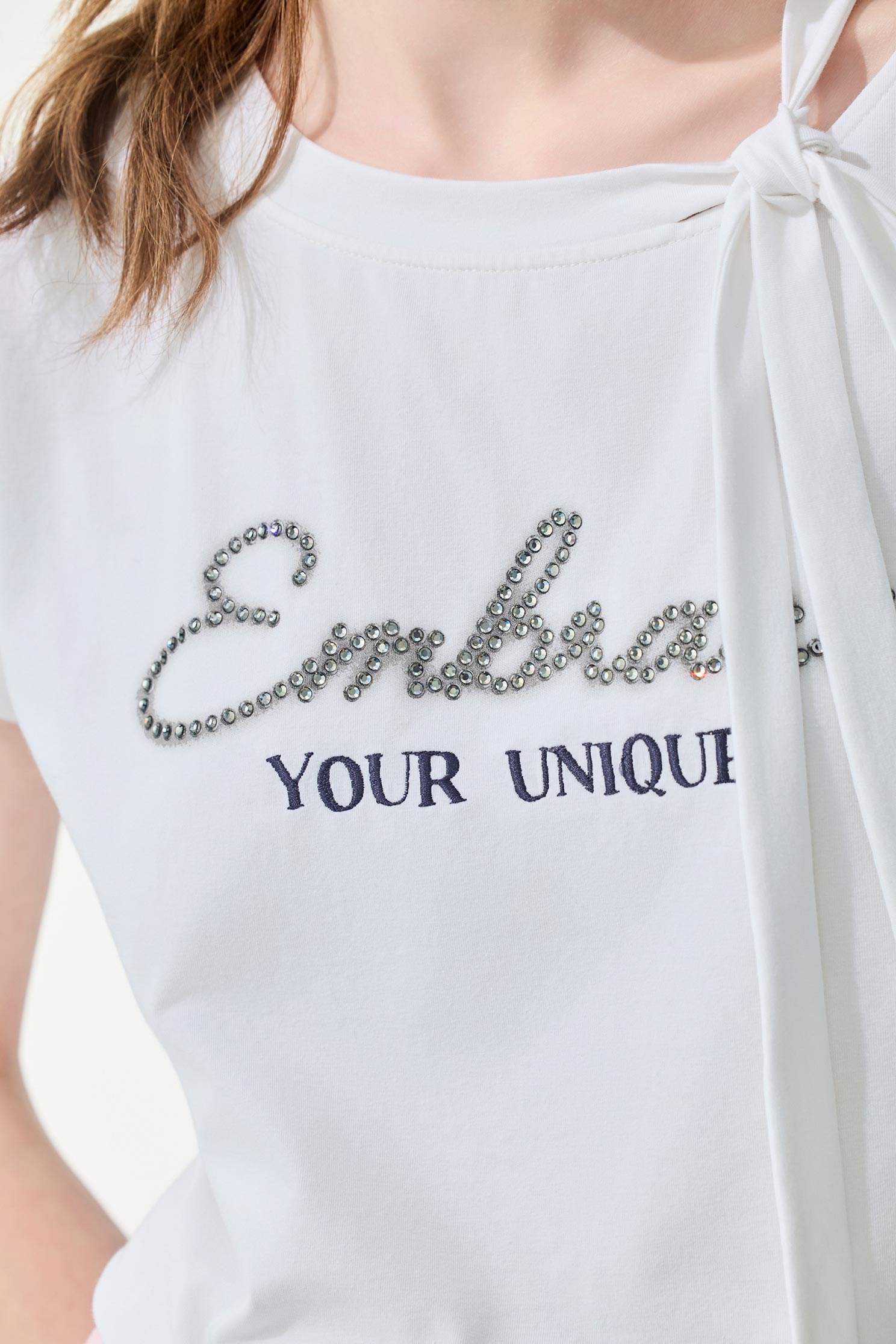 Sequin Slogan Short Sleeve Tee,Tops,Embroidered,Season (SS) Look,White tops,Cotton